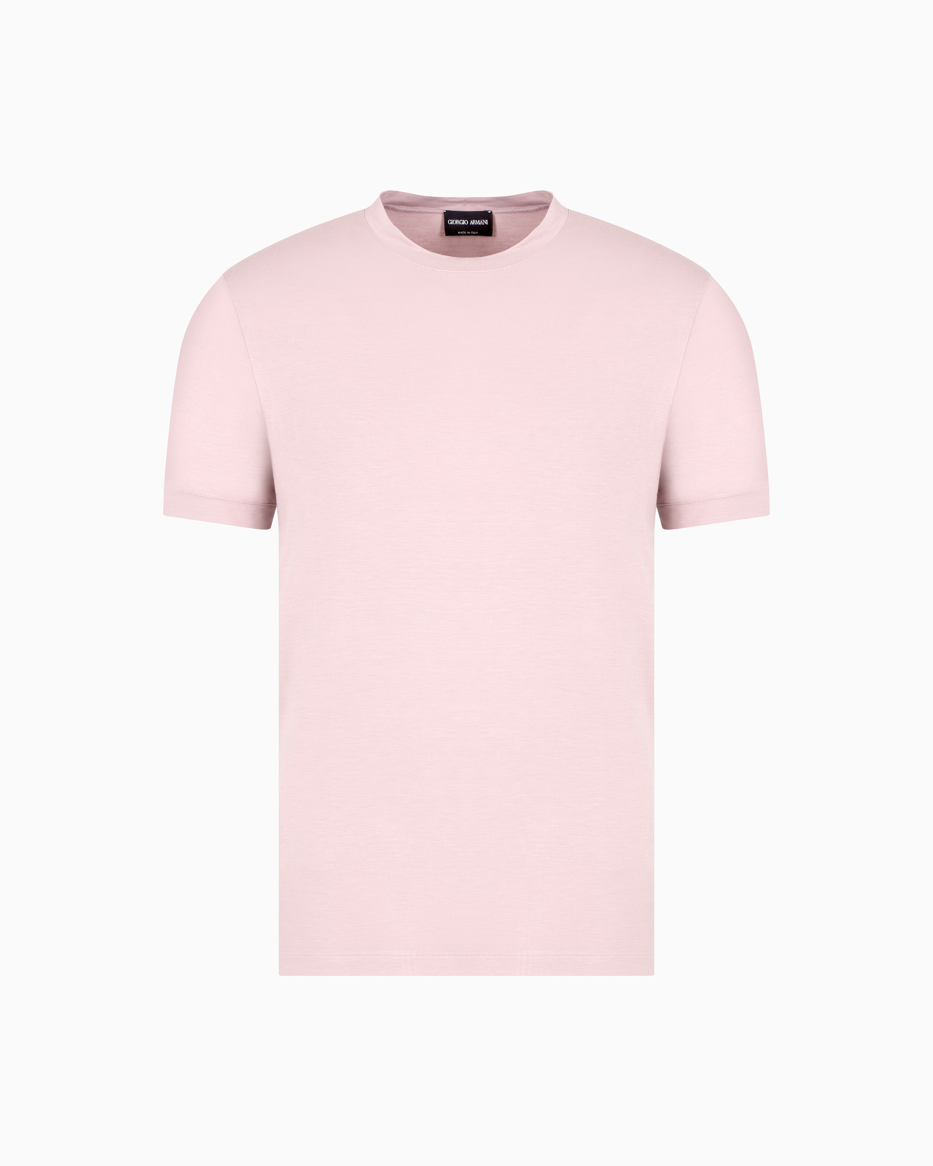 Giorgio Armani Crew-neck Long-sleeved T-shirt In Stretch Viscose Jersey In Pink