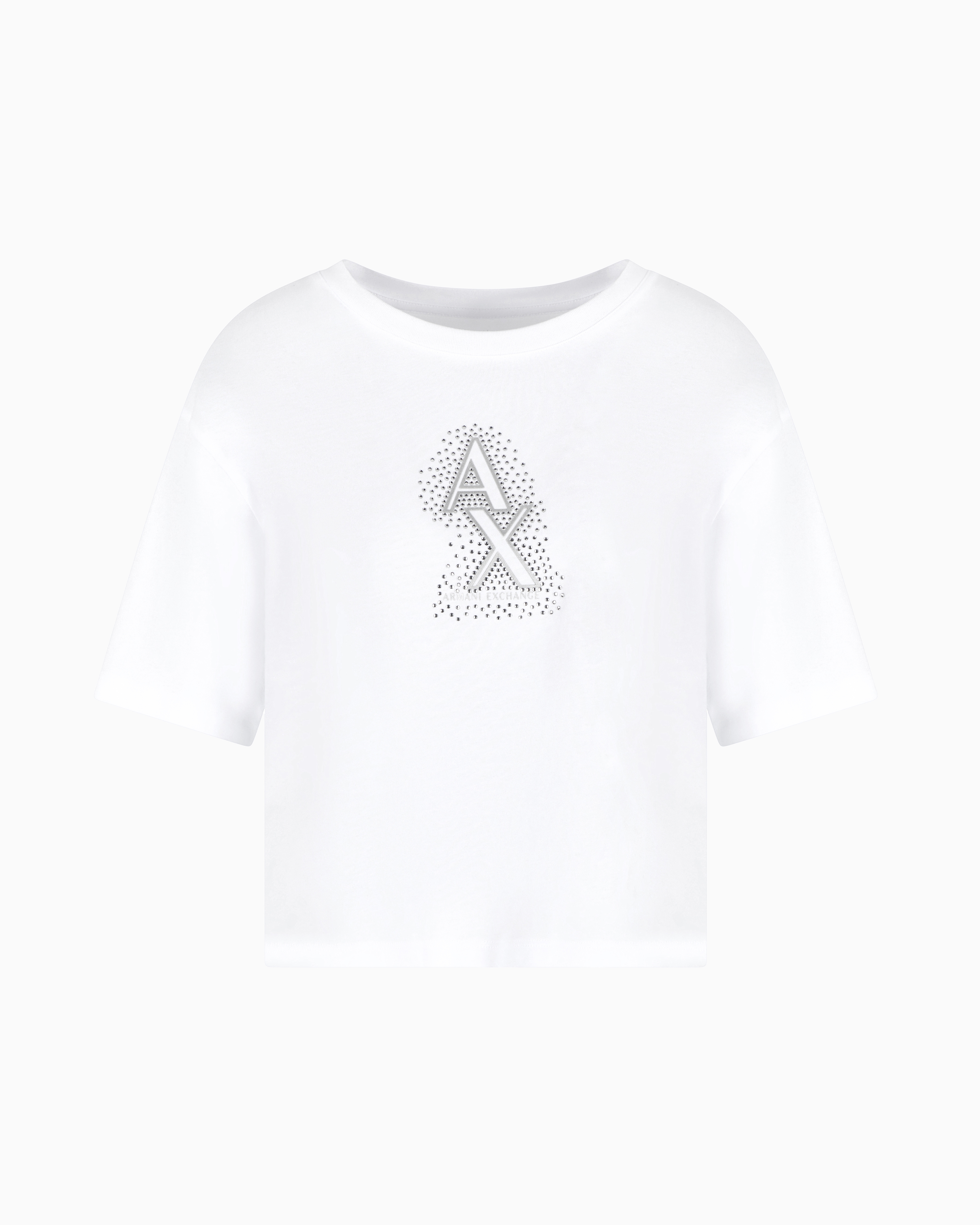 Armani Exchange White Cropped T-Shirt With Rhinestone Logo Medium