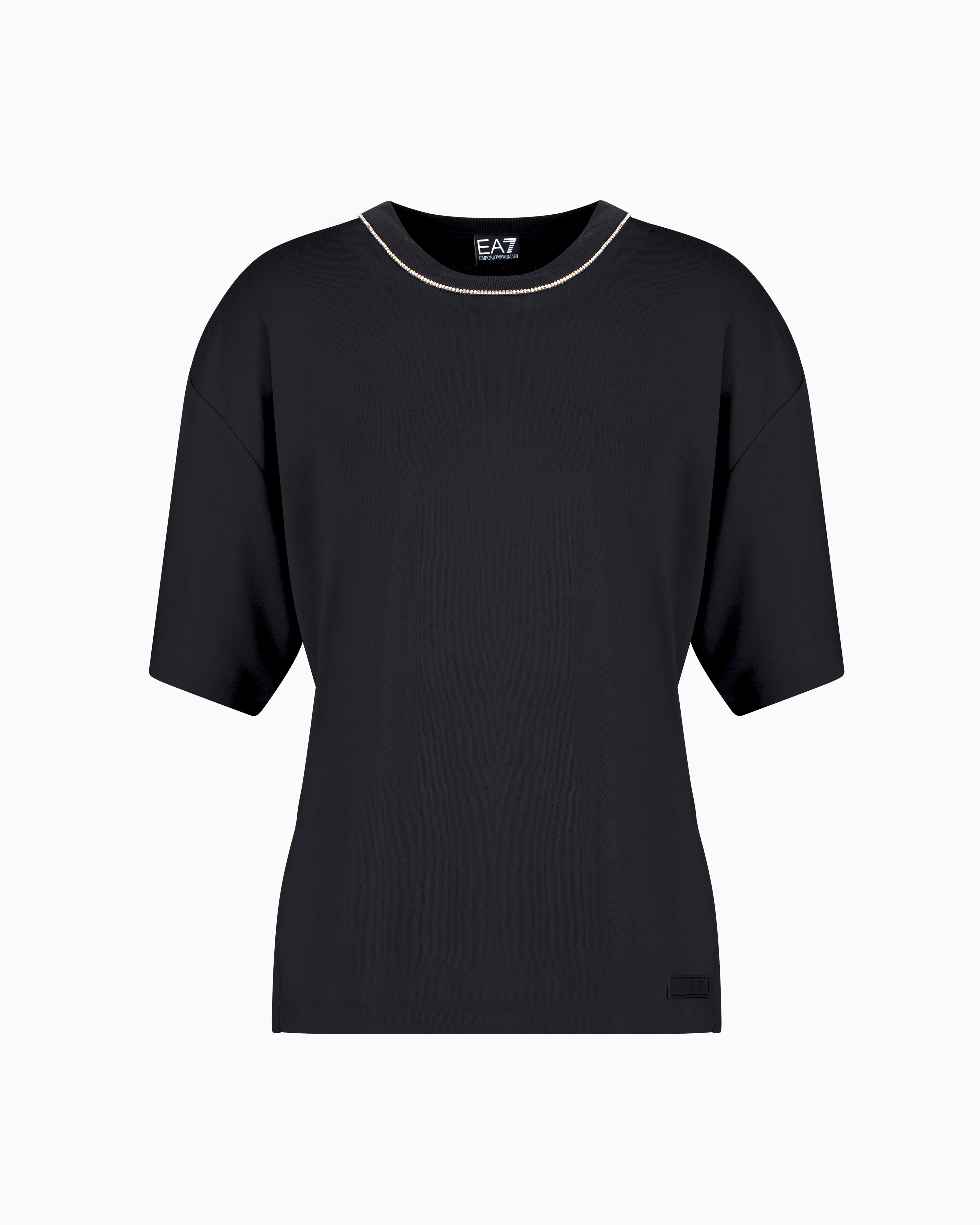 Ea7 Precious T-shirt Mit Rundhalsausschnitt Aus Modalgemisch In Schwarz