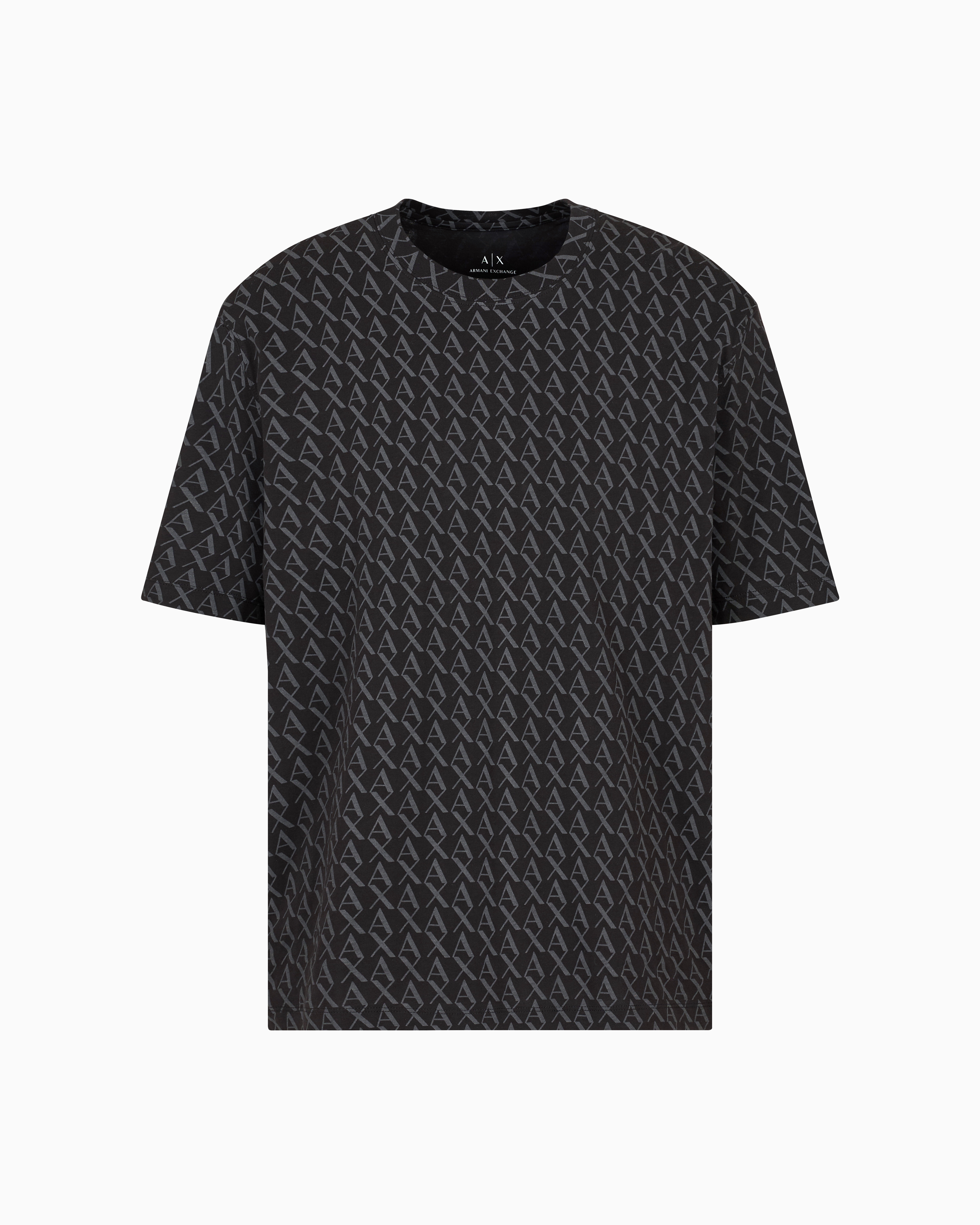 Armani Exchange Long Sleeve T-shirt With Logo Prints In Black