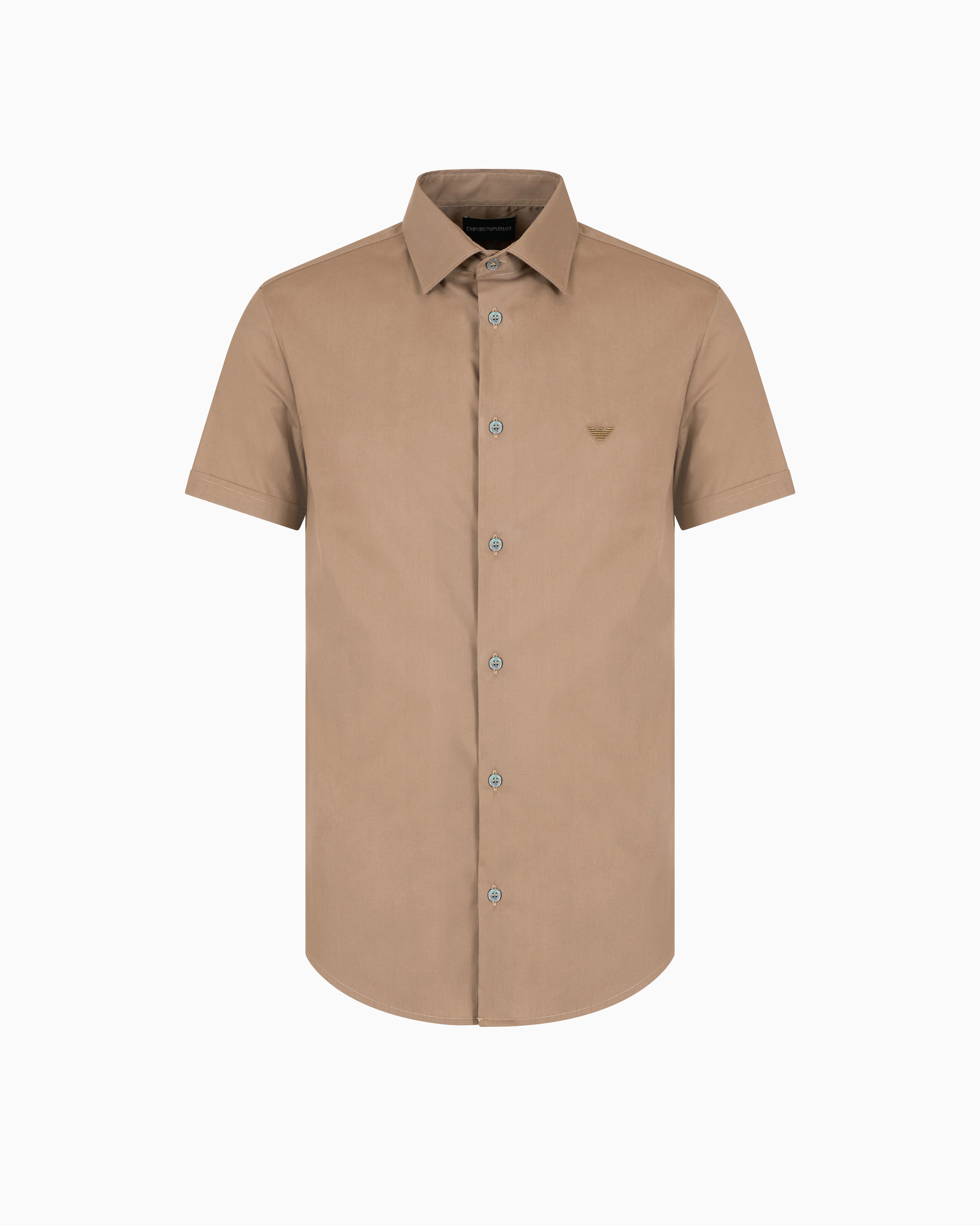 Emporio Armani Short-sleeved, Stretch Nylon-blend Shirt In Brown
