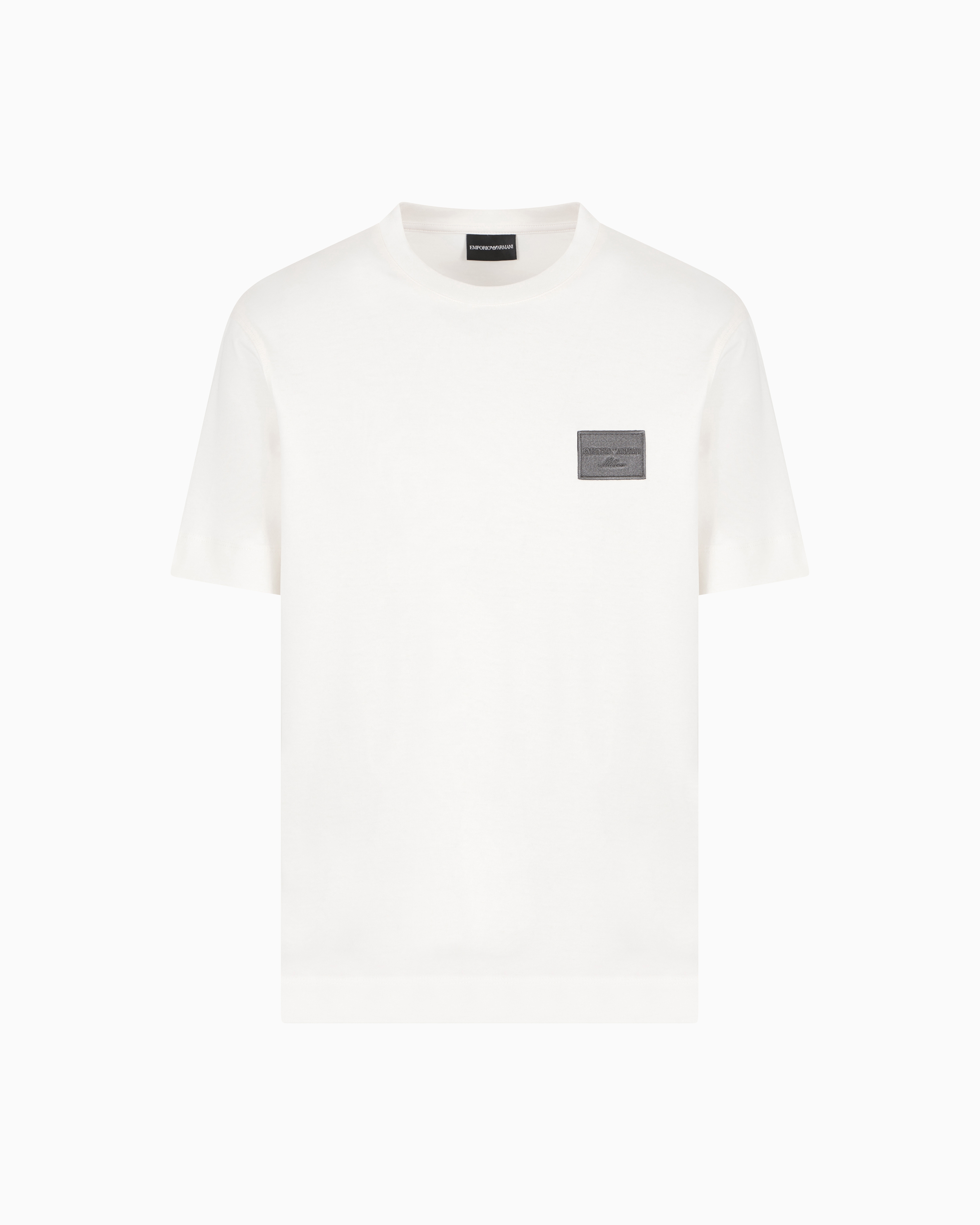 Emporio Armani Asv Jersey T-shirt With Embroidered Logo Patch In Snow White