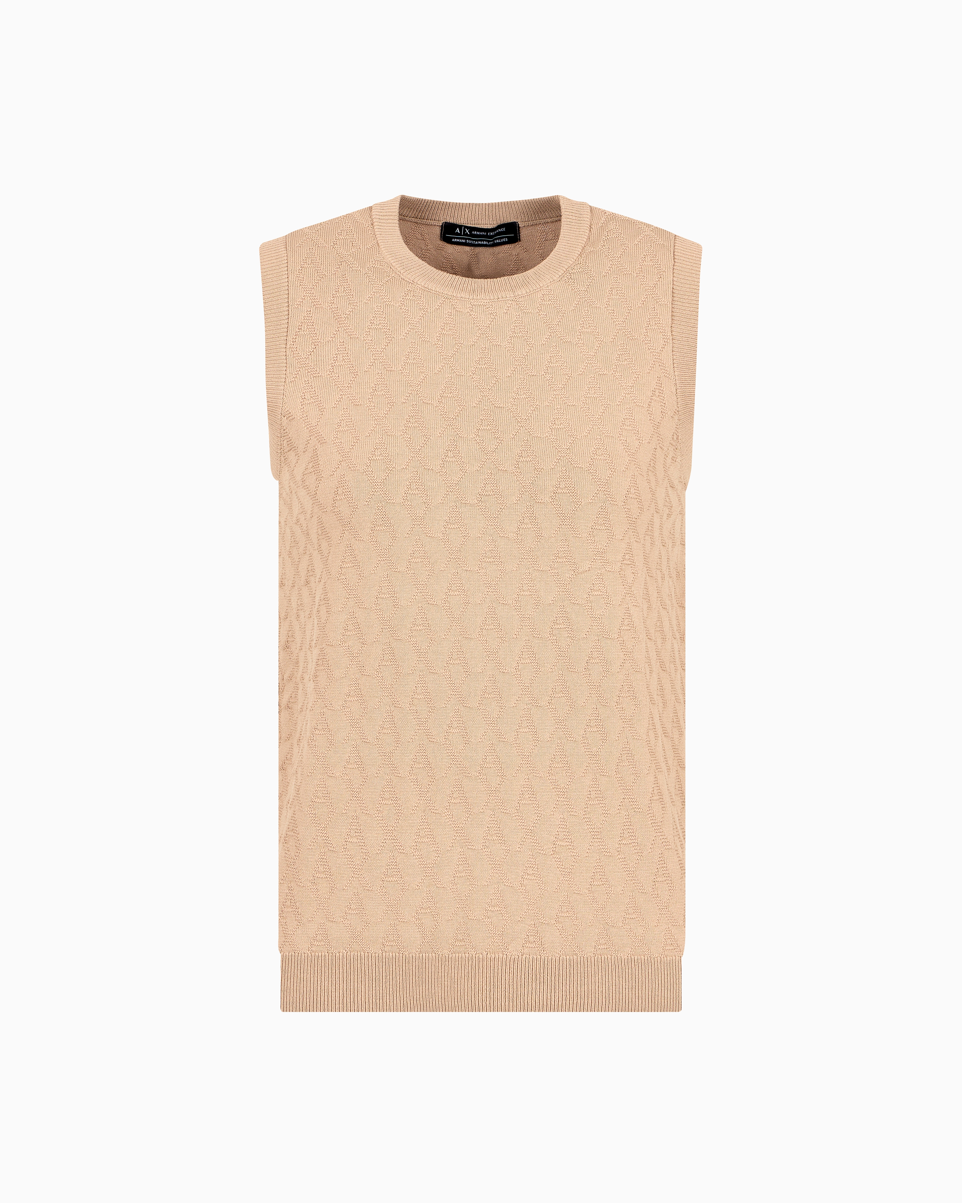 Armani Exchange Sleeveless Knitted Vest In Camel