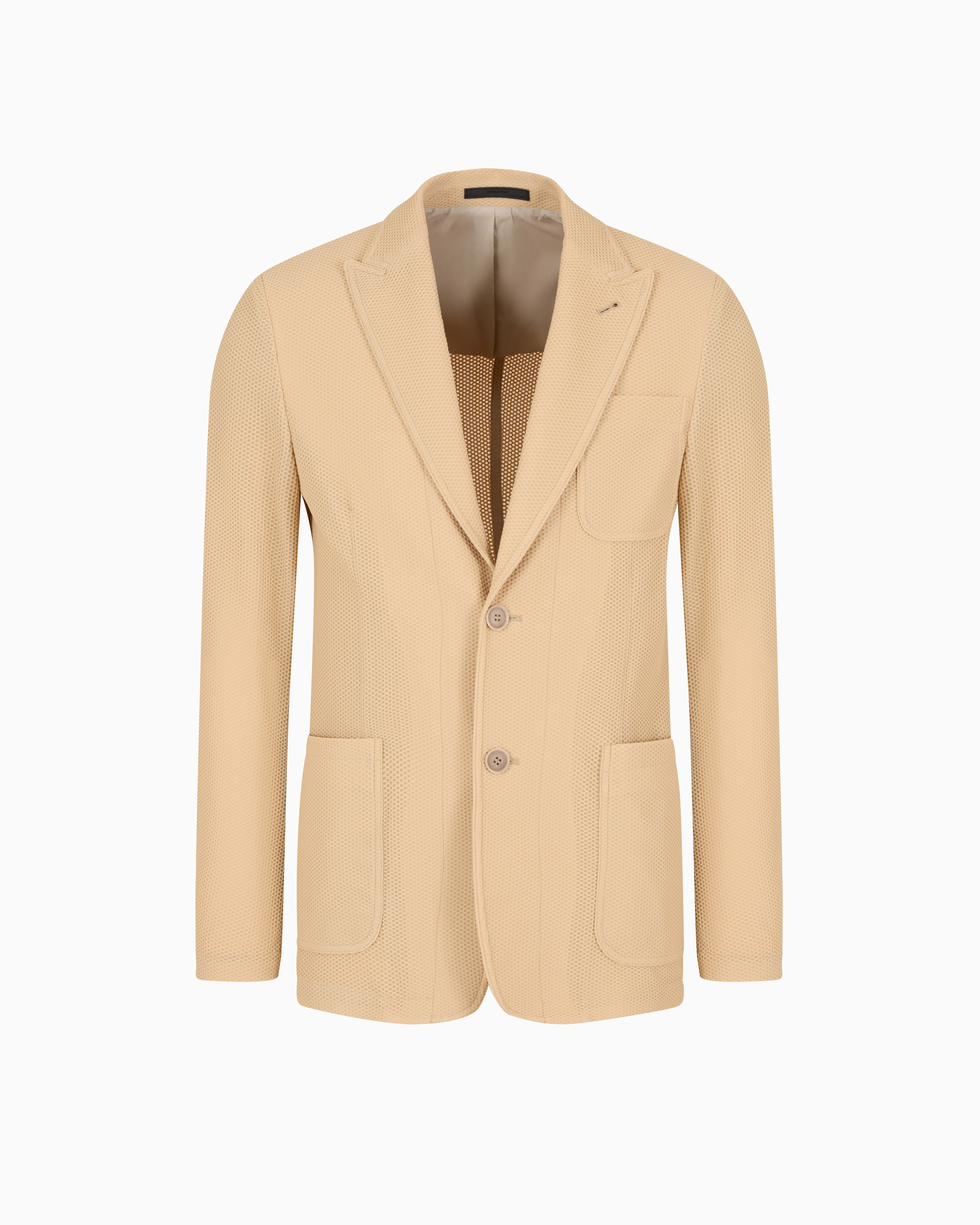 Giorgio Armani Single-breasted Jacket In Technical Waffle Fabric In Beige