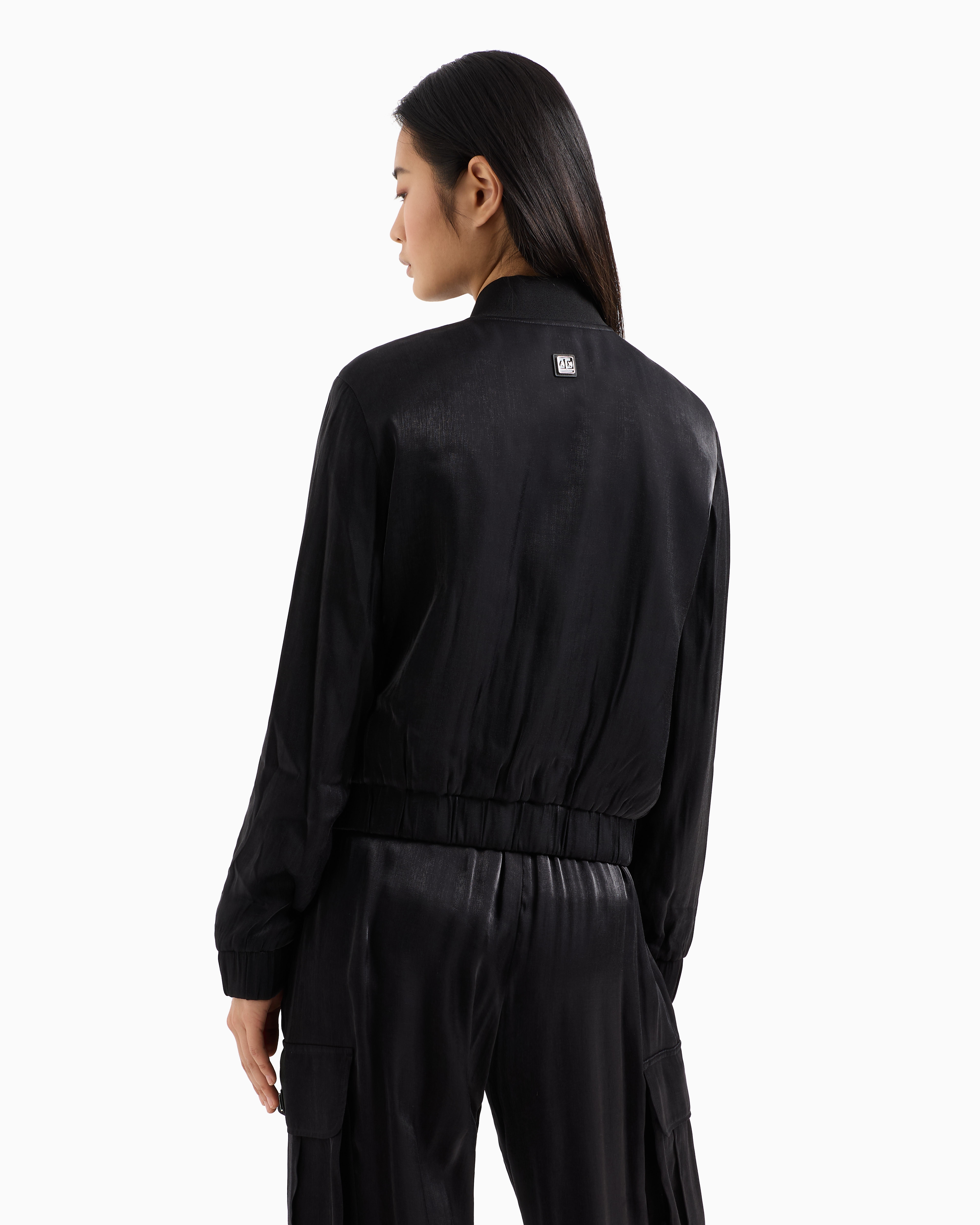 Armani Exchange Bomber Jacket In Glitter Satin Fabric In Black