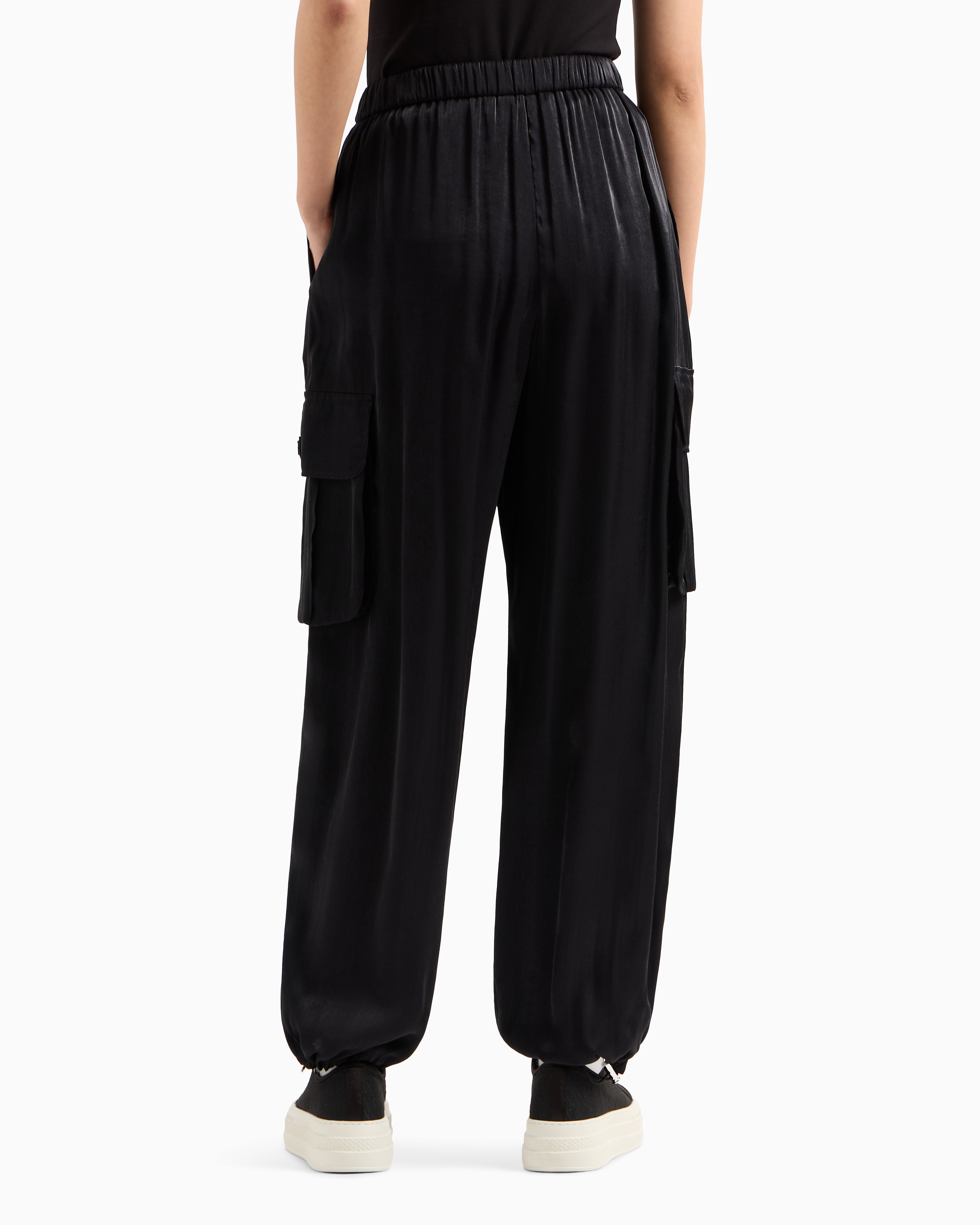 Armani Exchange Cargo Pants In Glitter Satin Fabric In Black
