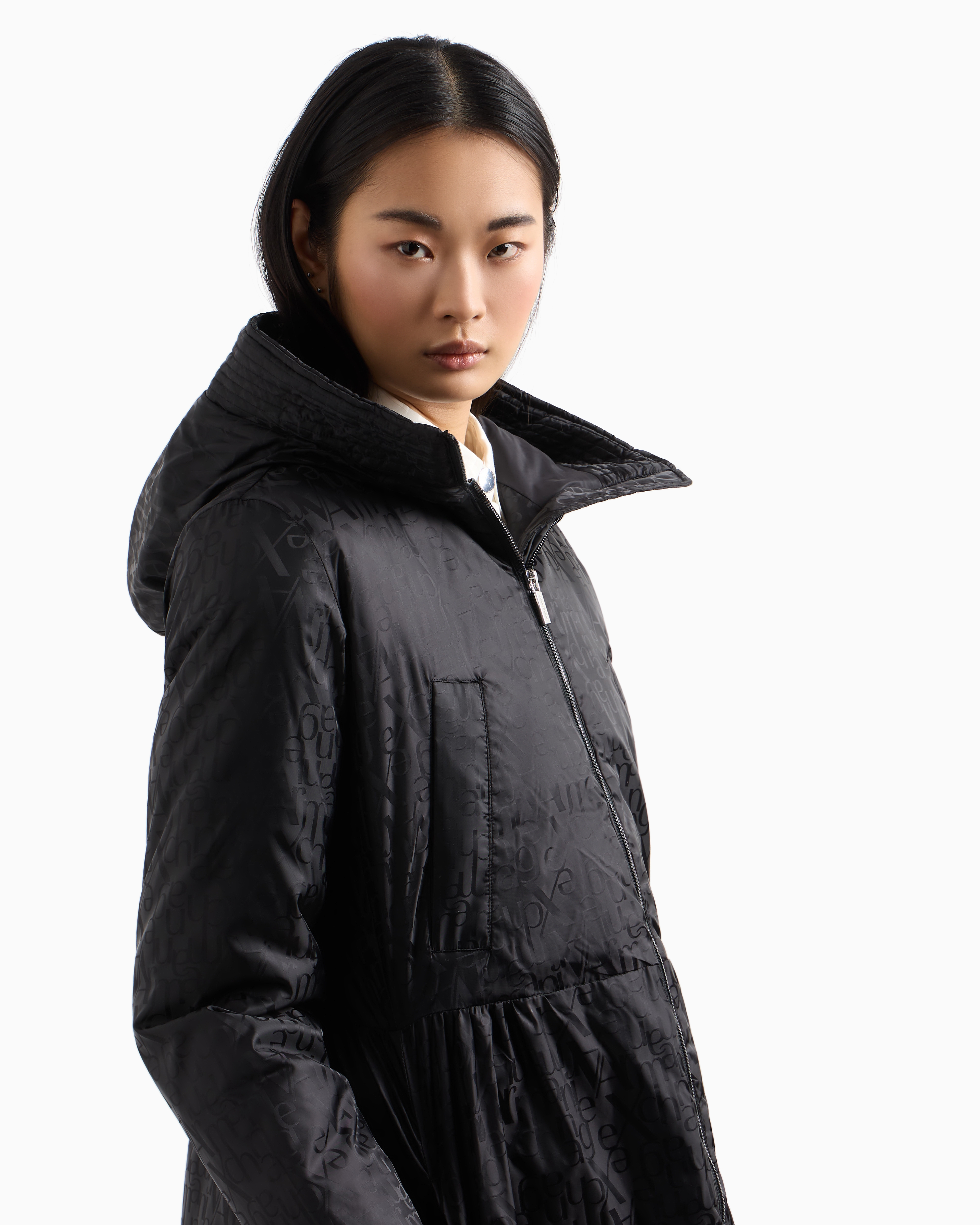 Armani Exchange - Nylon jacquard jacket with logo, Woman, Black, Size: