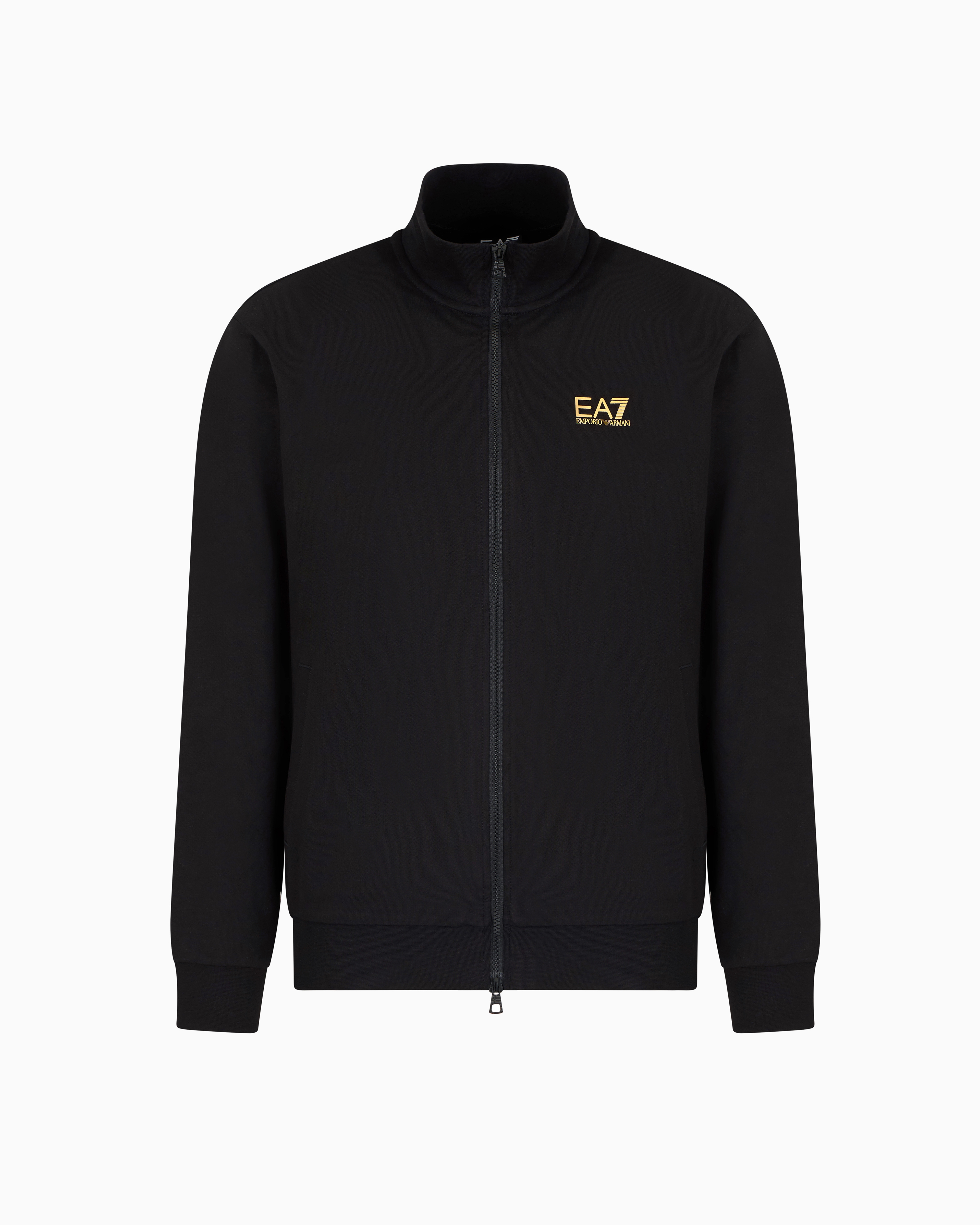 Ea7 Core Identity Cotton Zip-up Sweatshirt In Black