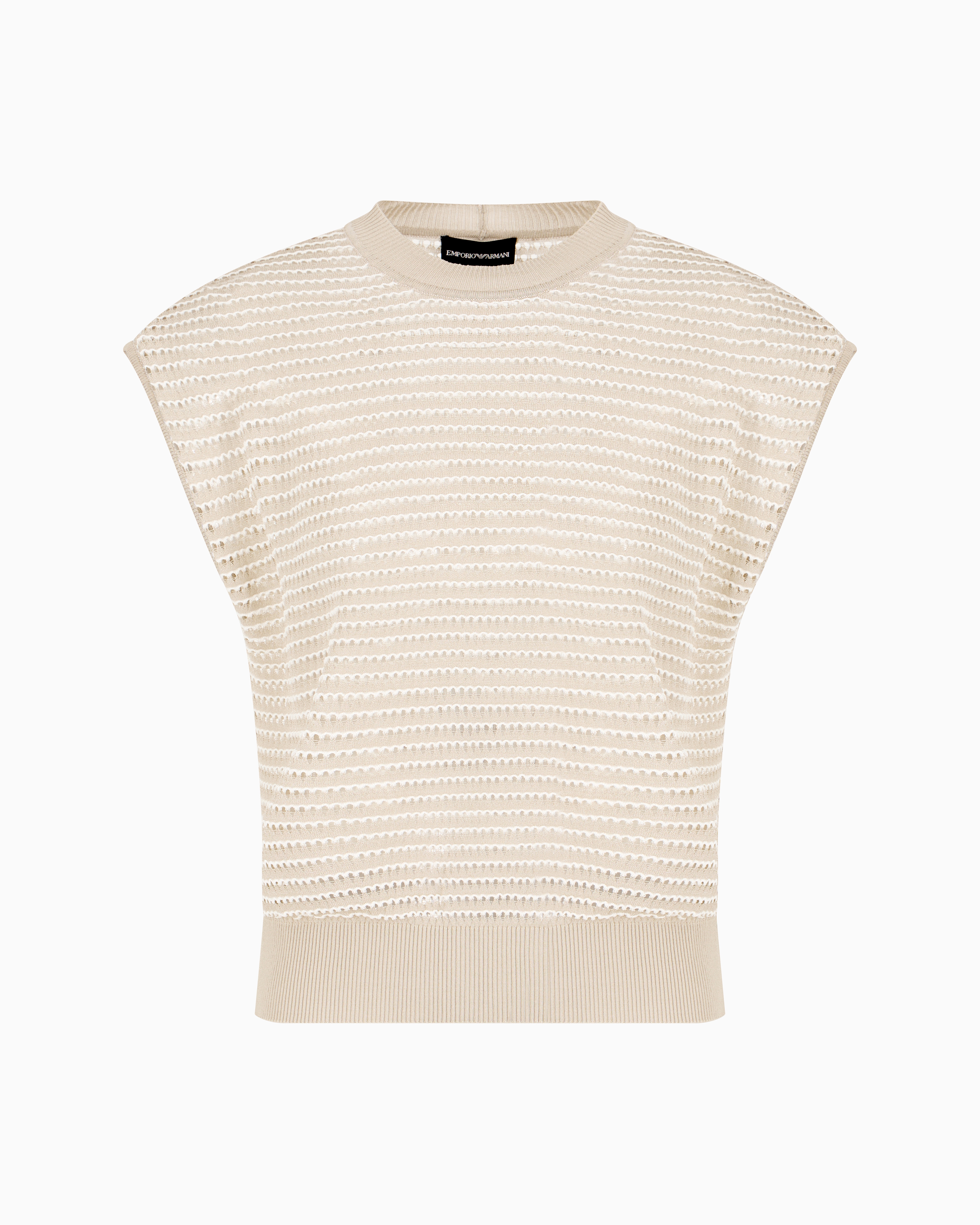 Emporio Armani Perforated Viscose-blend Short-sleeved Jumper In Beige