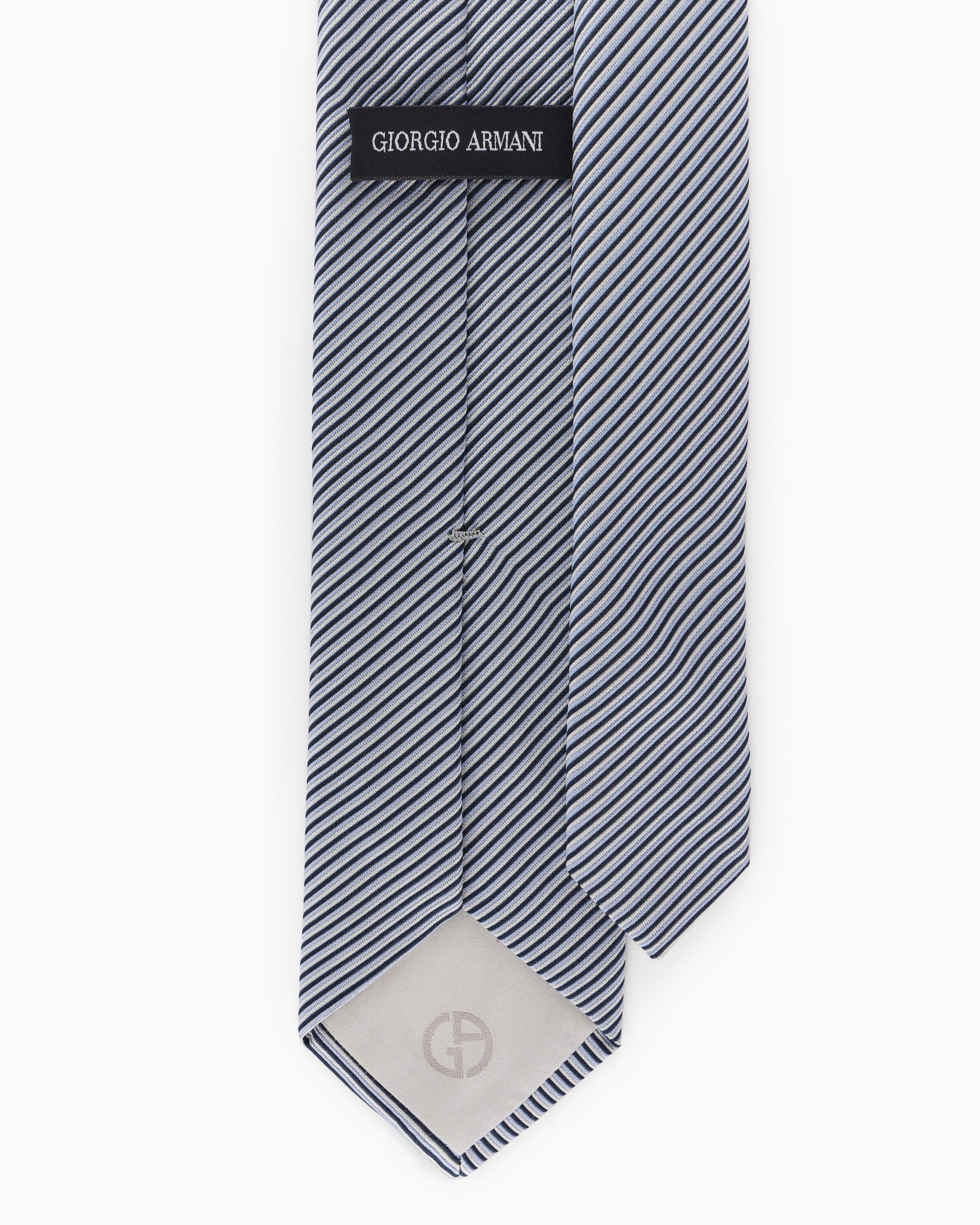 Giorgio Armani Pure Silk Tie With Jacquard Stripes In Light Blue