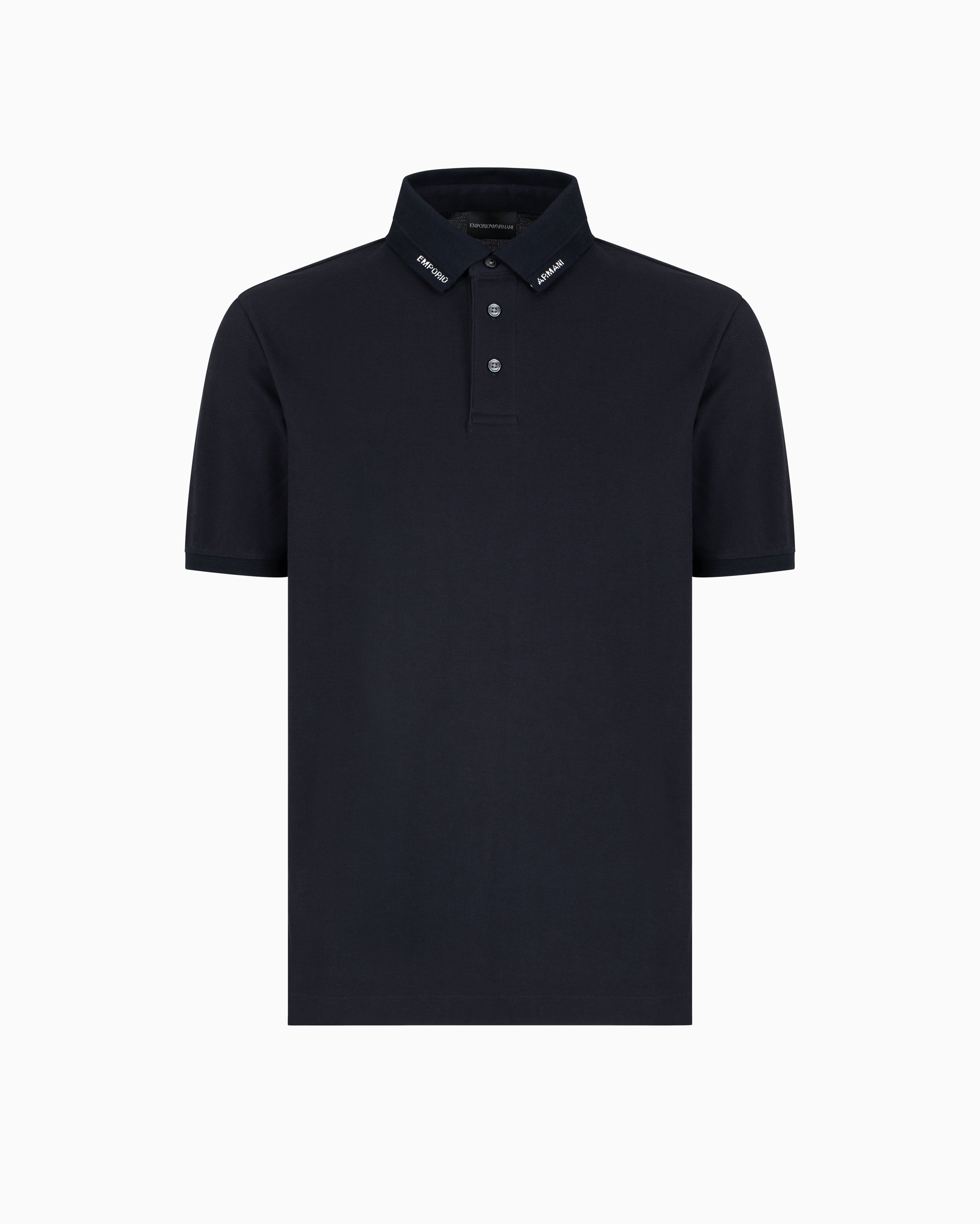 Emporio Armani Jersey Polo Shirt With Logo Collar In Navy Blue