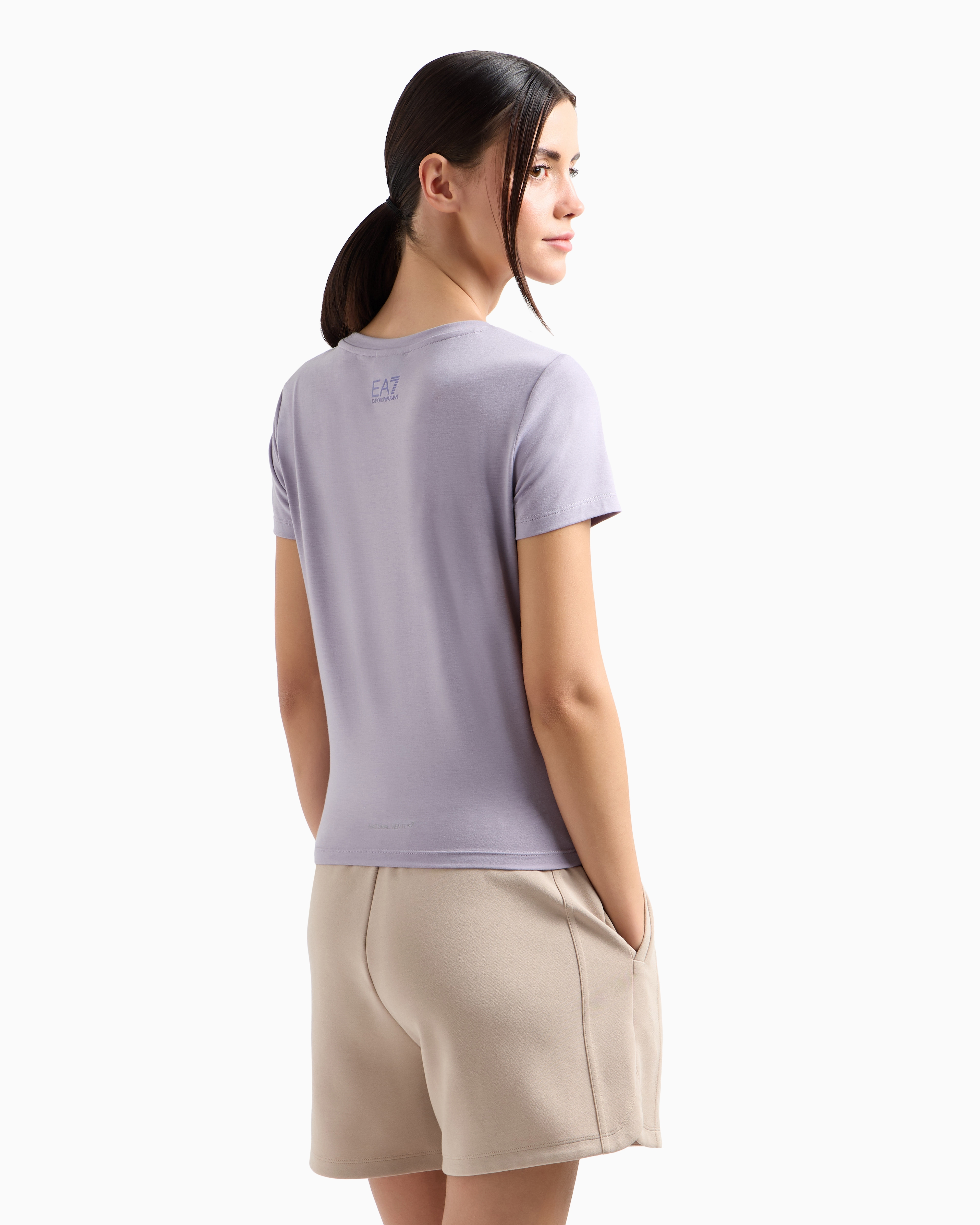 Ea7 Dynamic Athlete Crew-neck T-shirt In Natural Ventus7 Technical Fabric In Purple