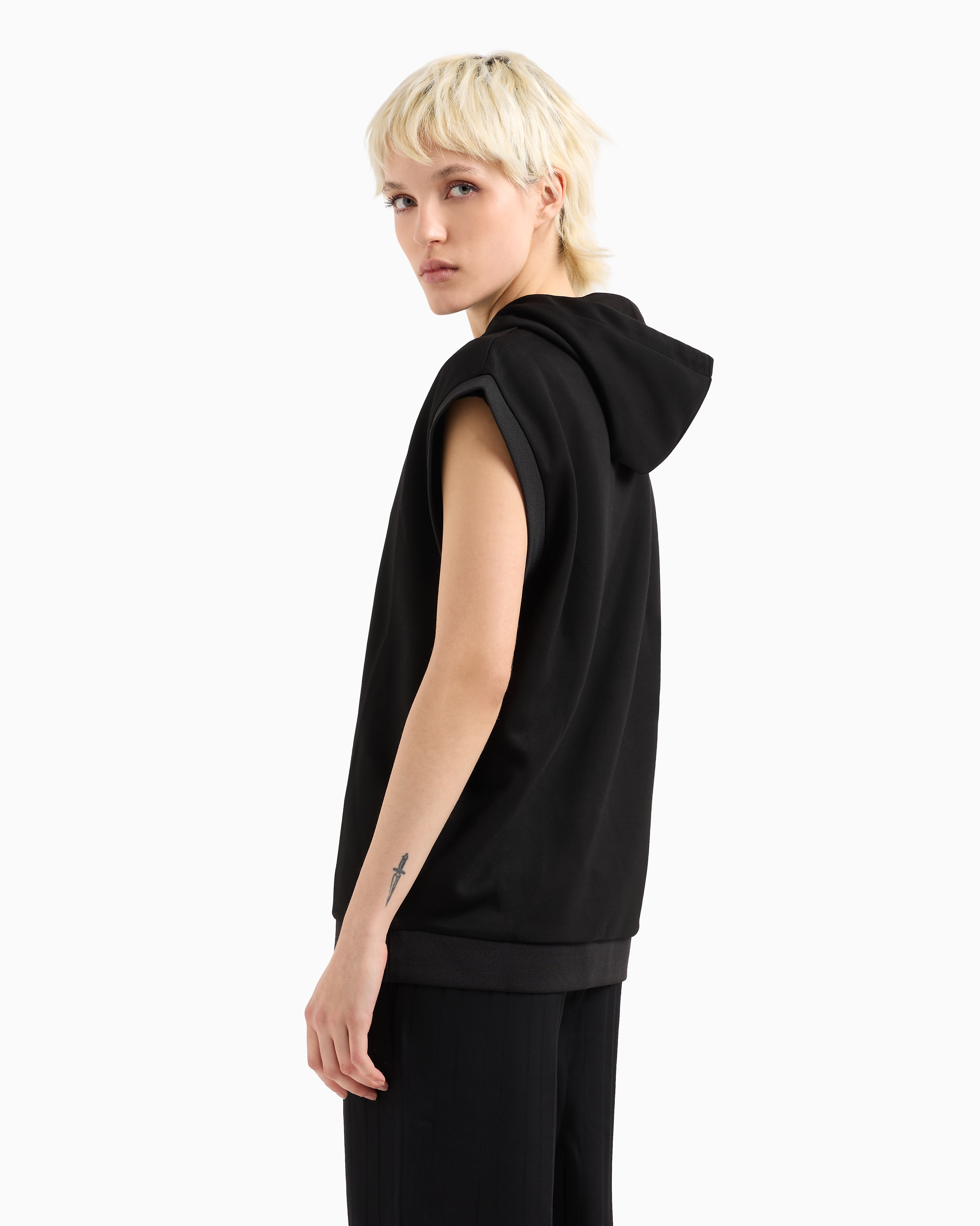 Armani Exchange - Lost Sound ASV Sleeveless Hoodie, Woman, Black, Size: