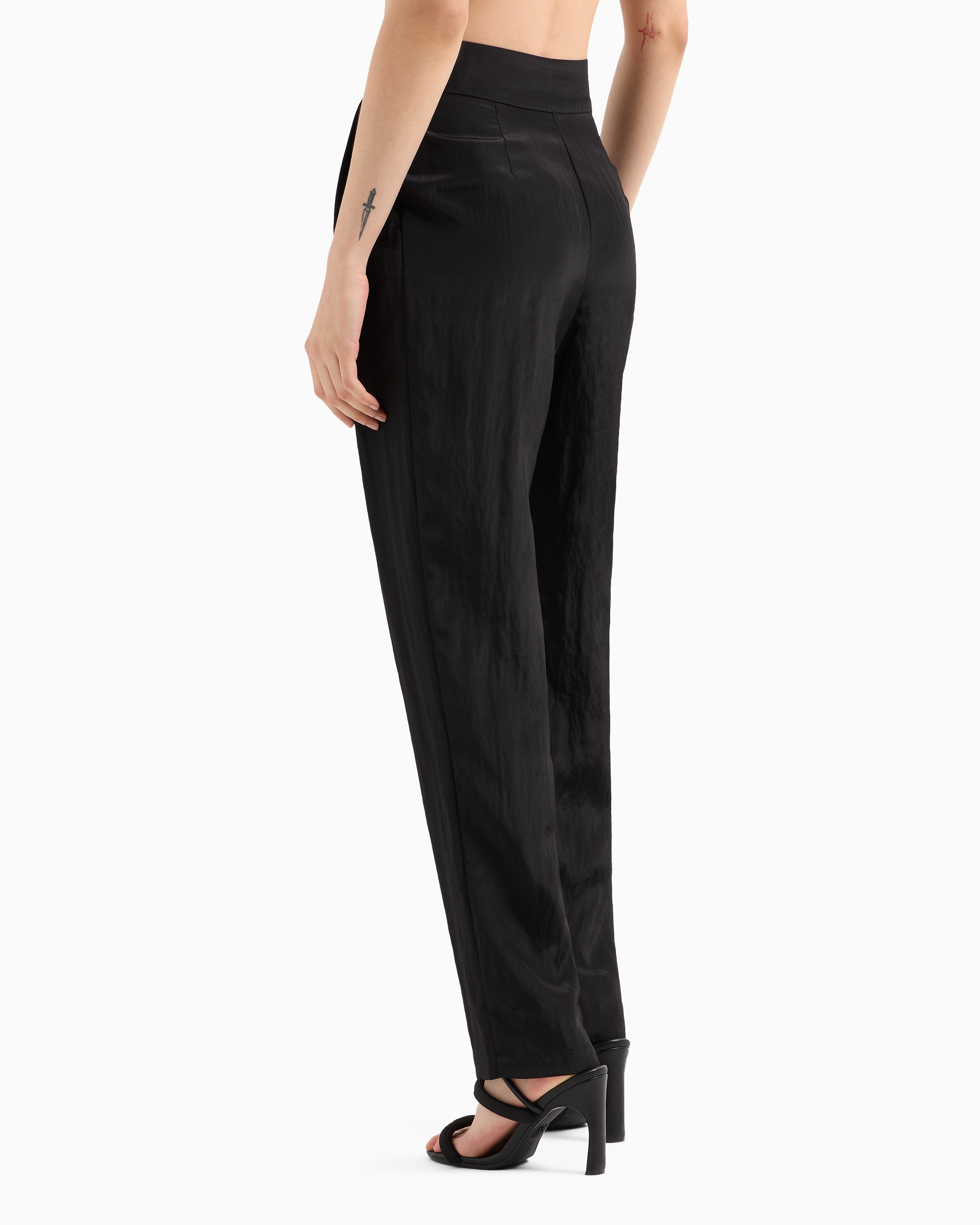 Armani Exchange - Trousers with pleats flowing fabric, Woman, Black, Size: