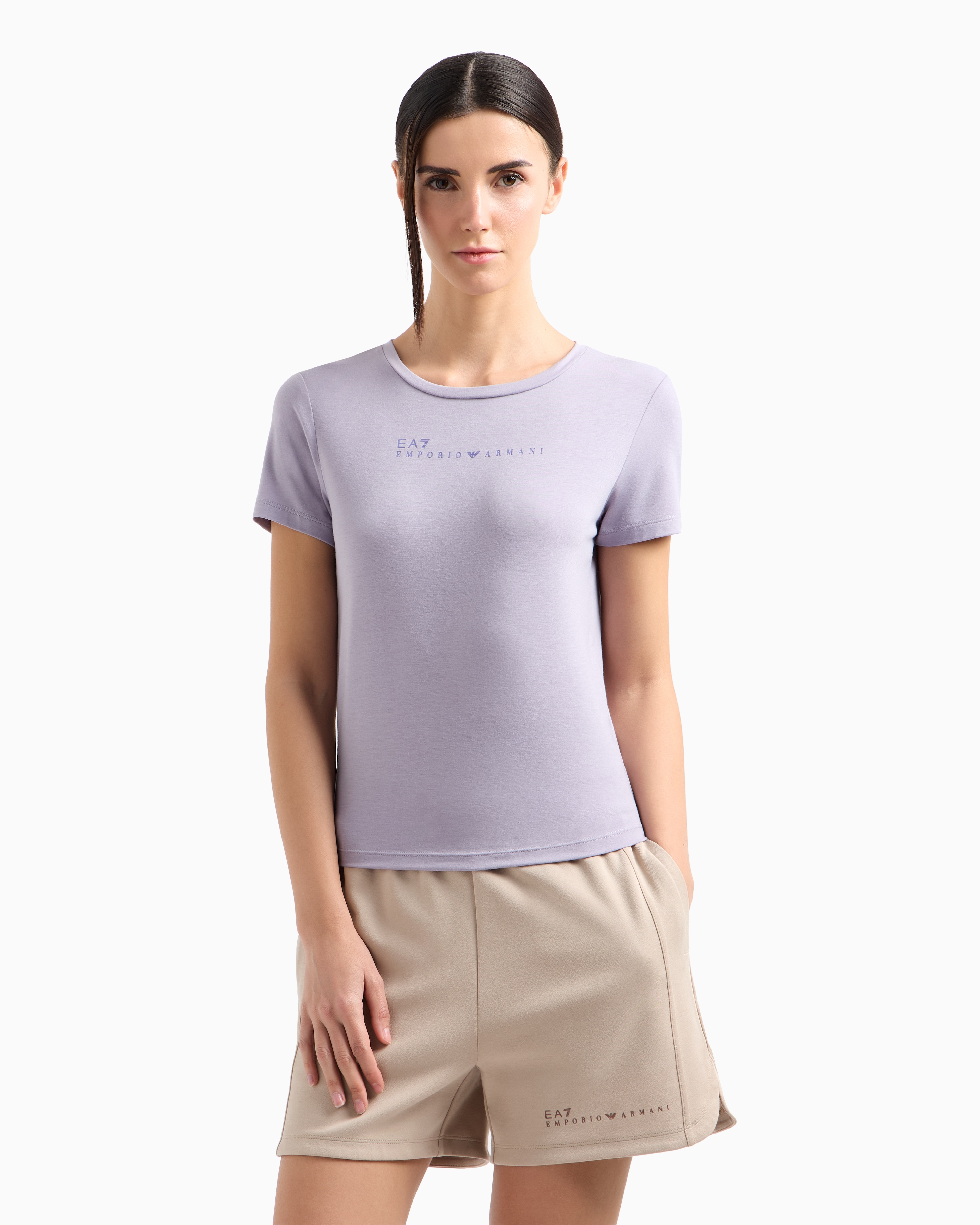 Ea7 Dynamic Athlete Crew-neck T-shirt In Natural Ventus7 Technical Fabric In Purple