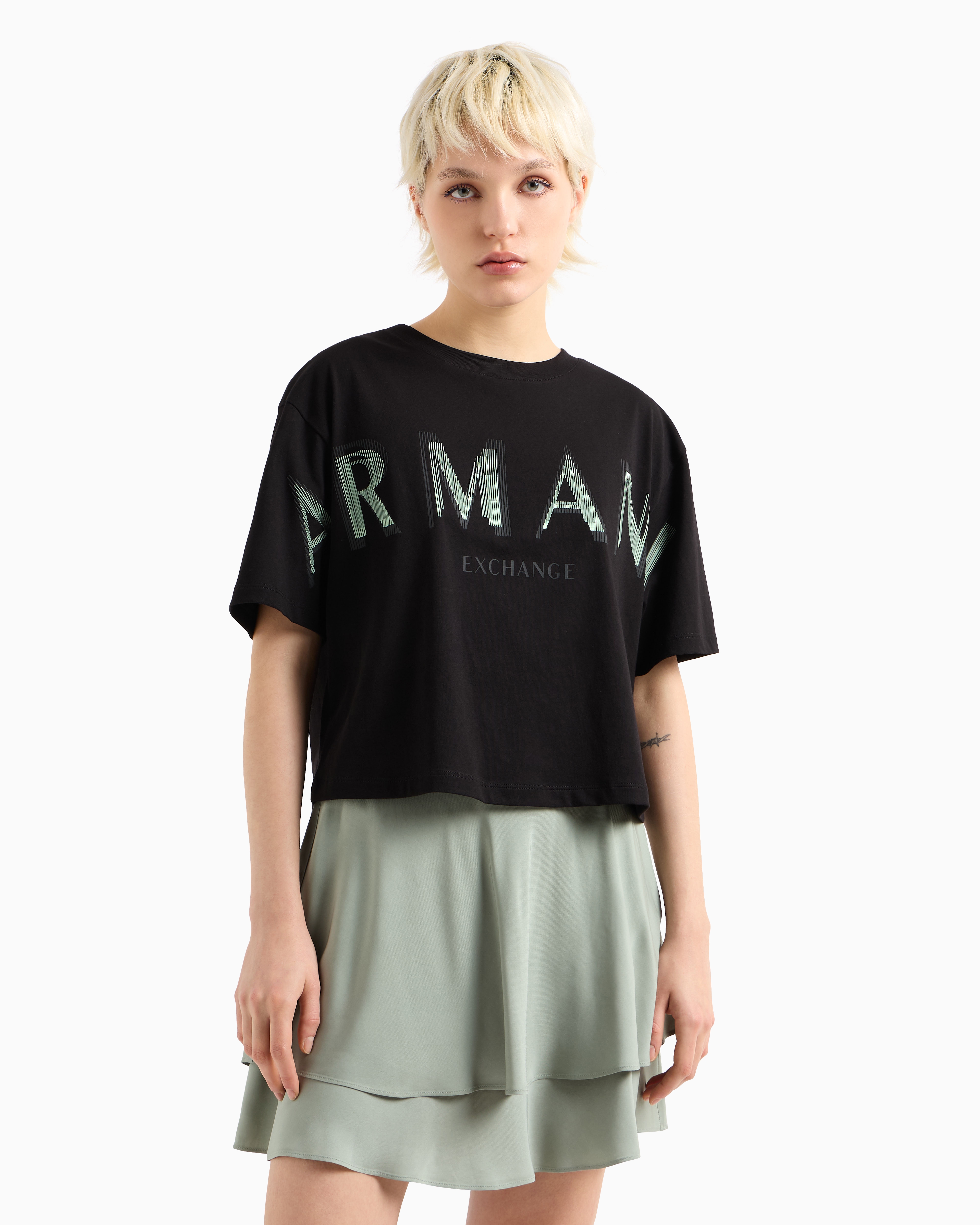 Armani Exchange Cropped T-shirts In Black