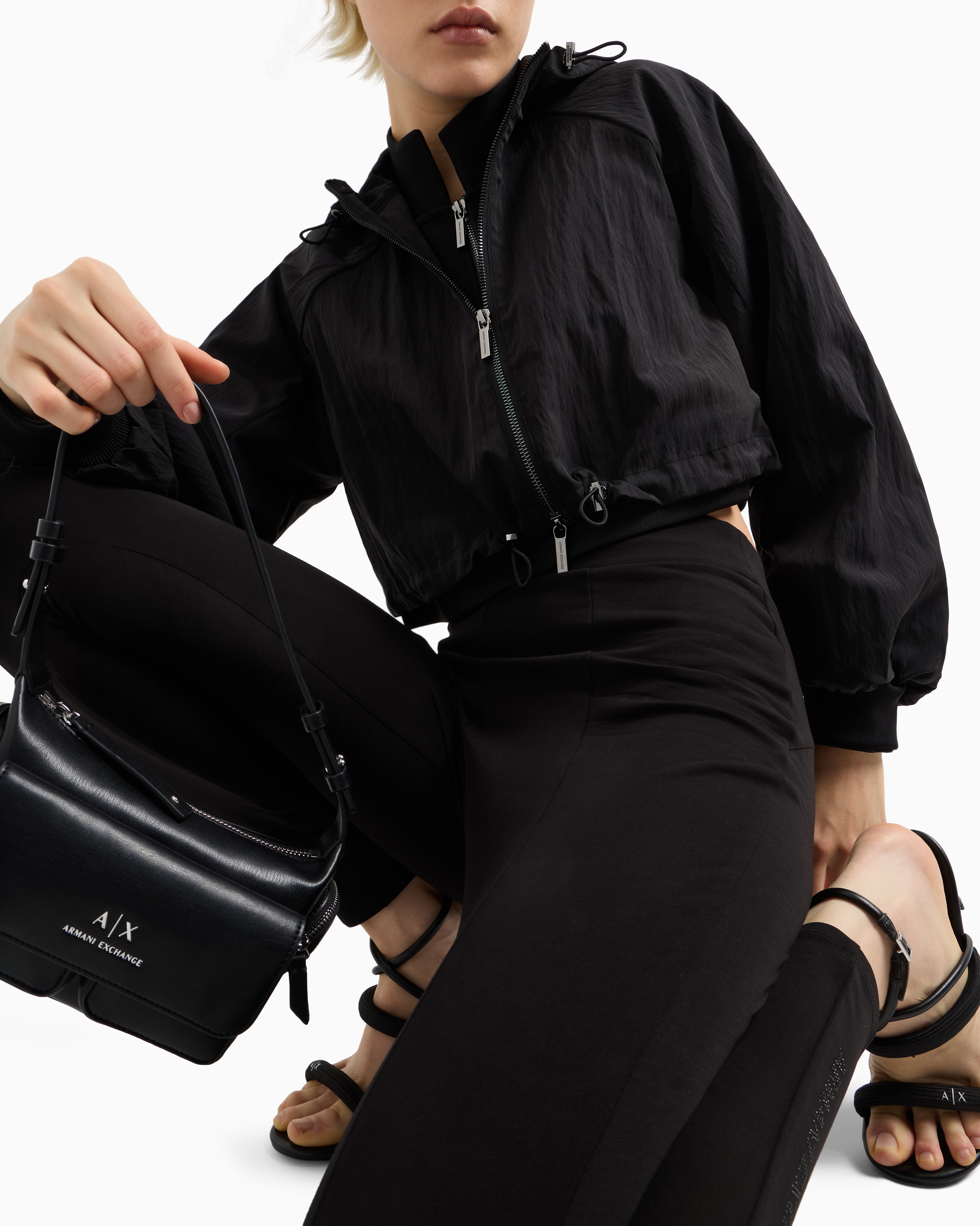 Armani Exchange Elastic Waist Leggings In Black