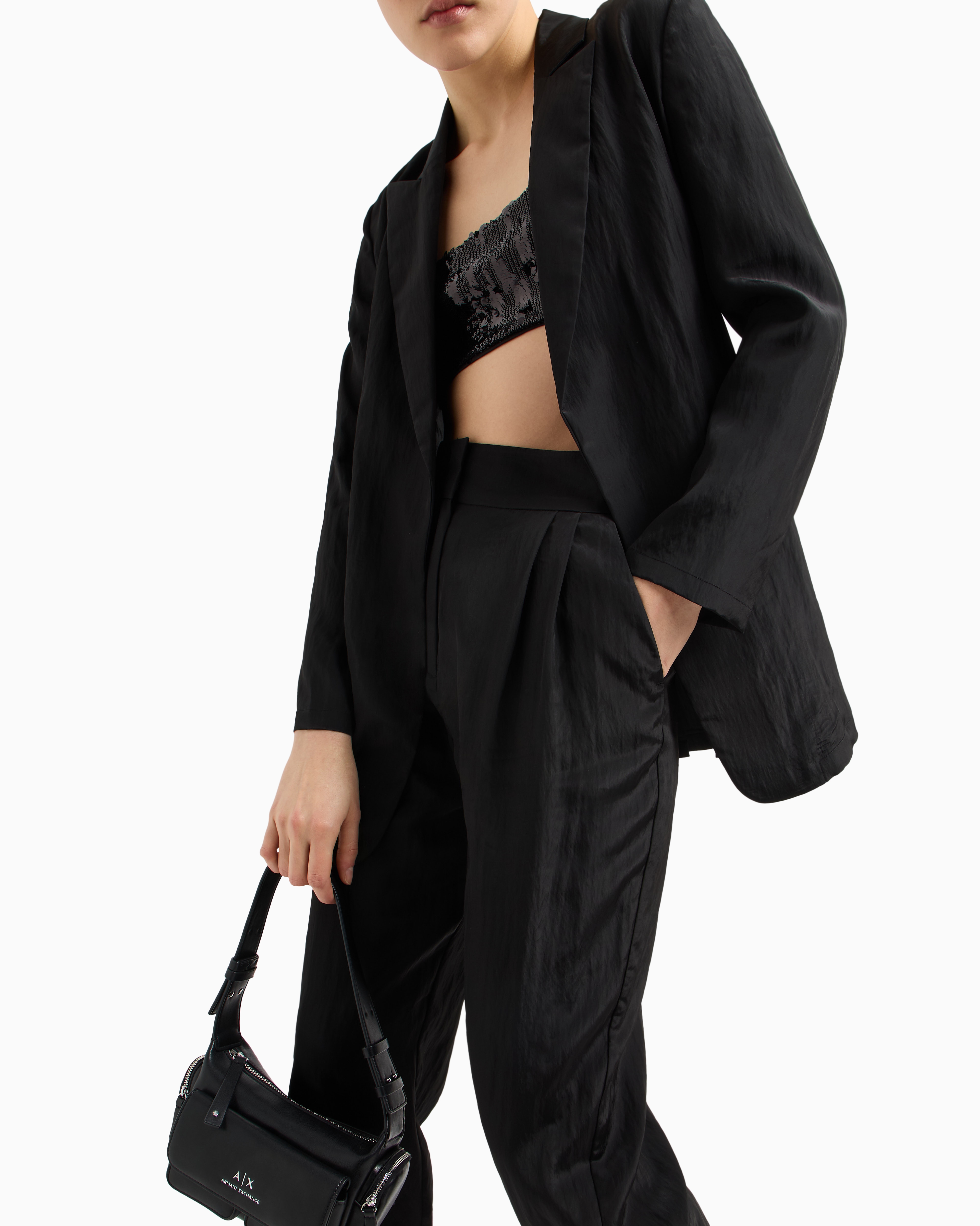 Armani Exchange - Open jacket flowing fabric, Woman, Black, Size: