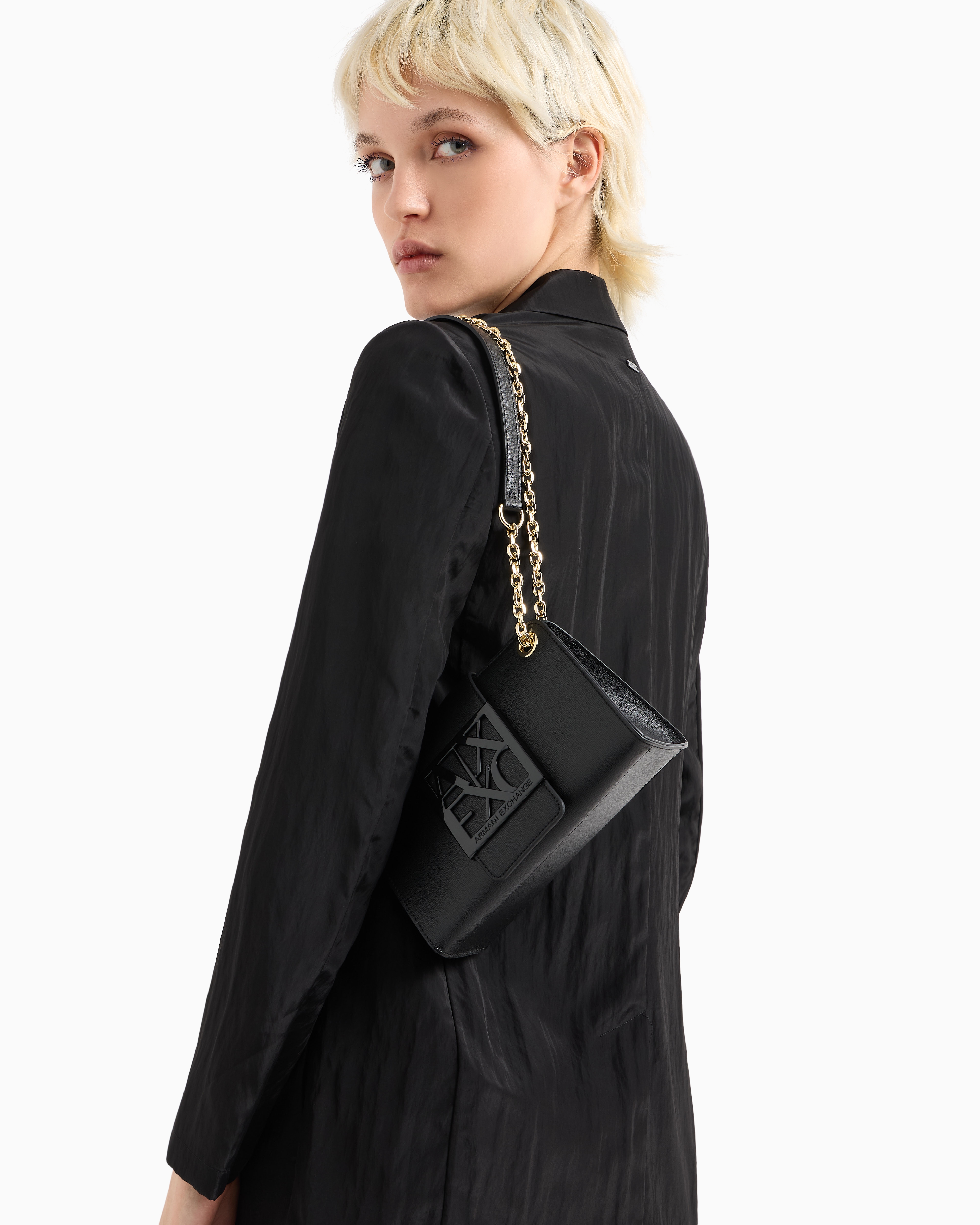 Armani Exchange - Trapeze shoulder bag with logo, Woman, Black, Size: TU