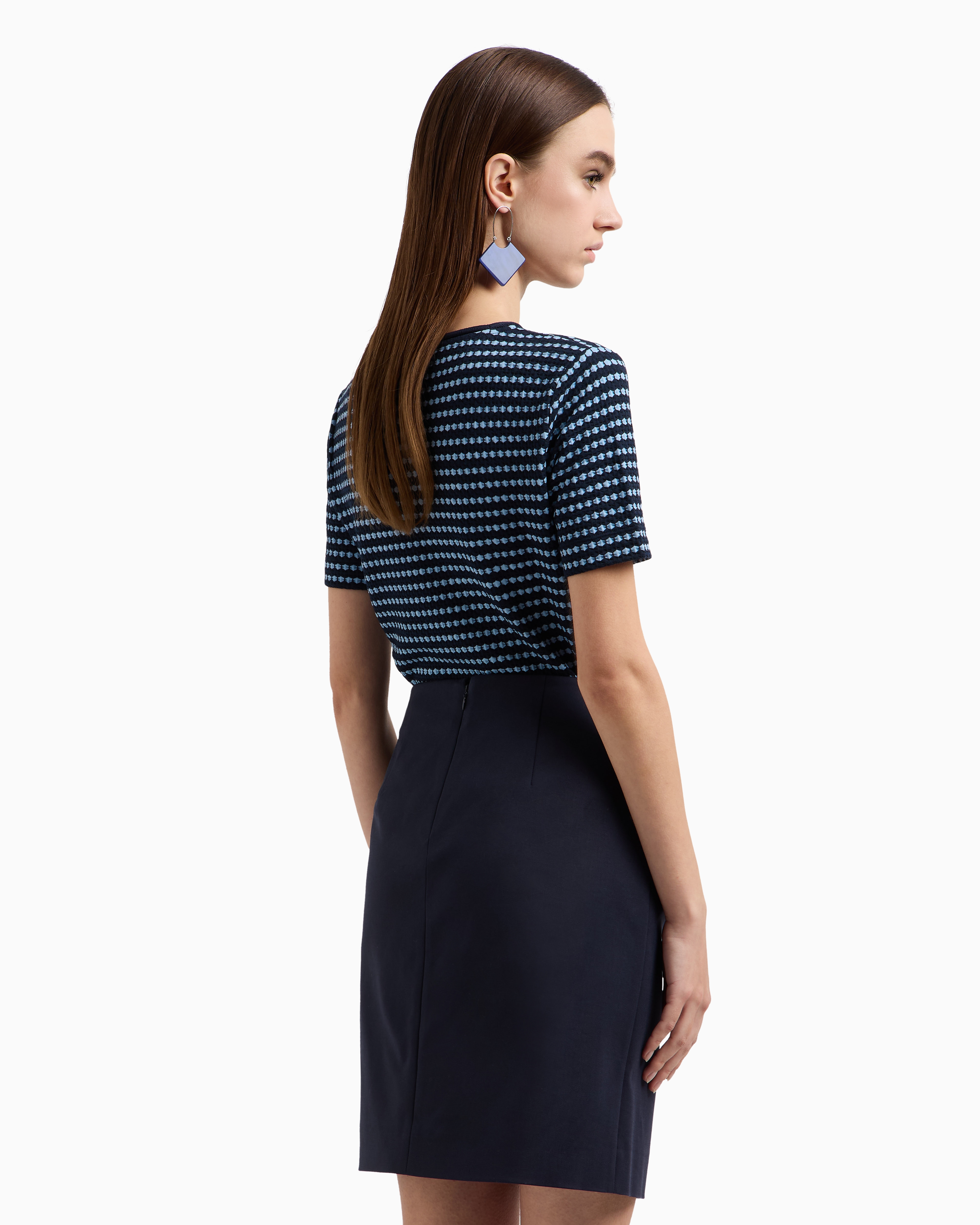 Emporio Armani Compact Stretch Cotton Panelled Skirt In Navy Blue