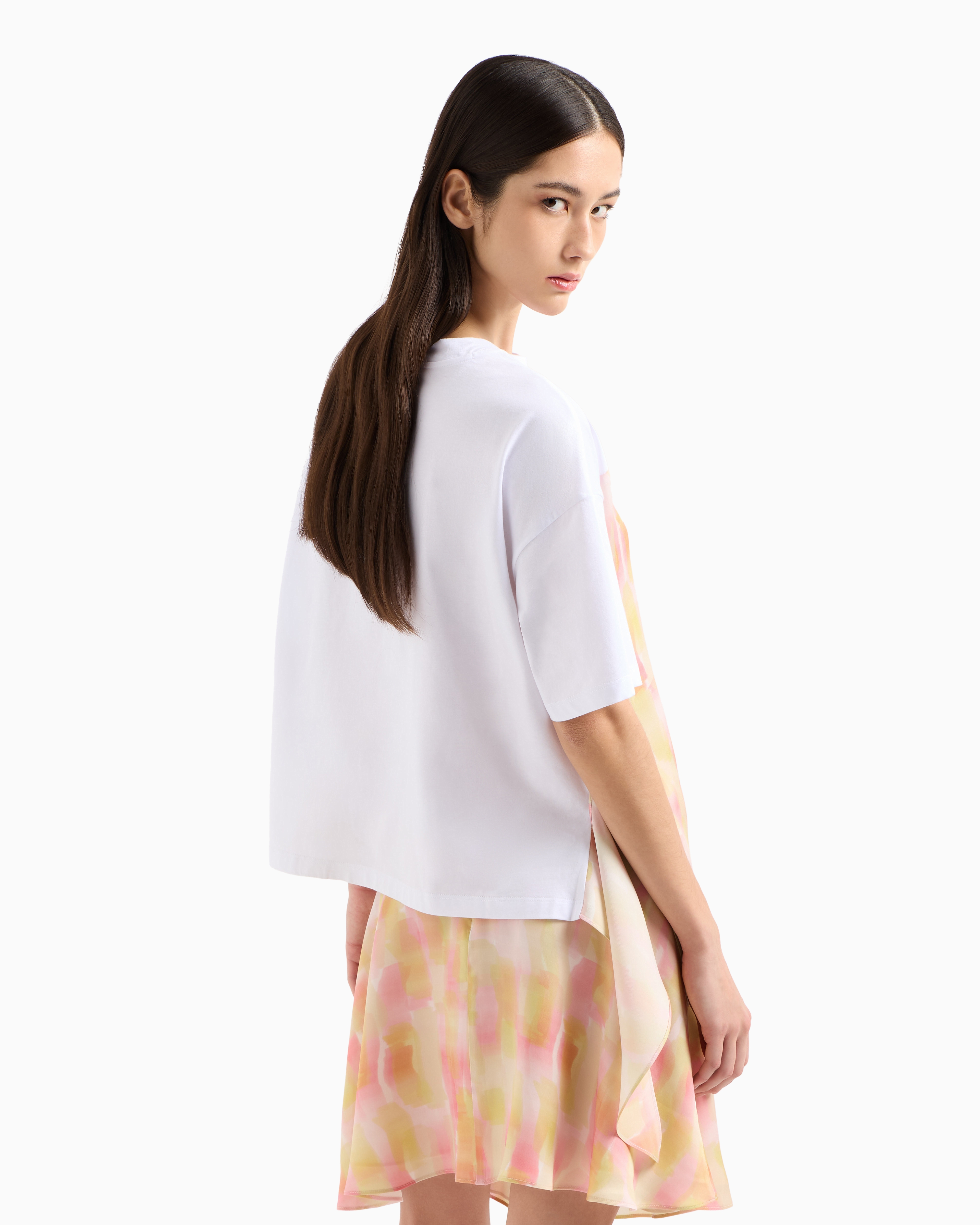 Armani Exchange - T-shirt with insert and ruffle, Woman, White, Size: