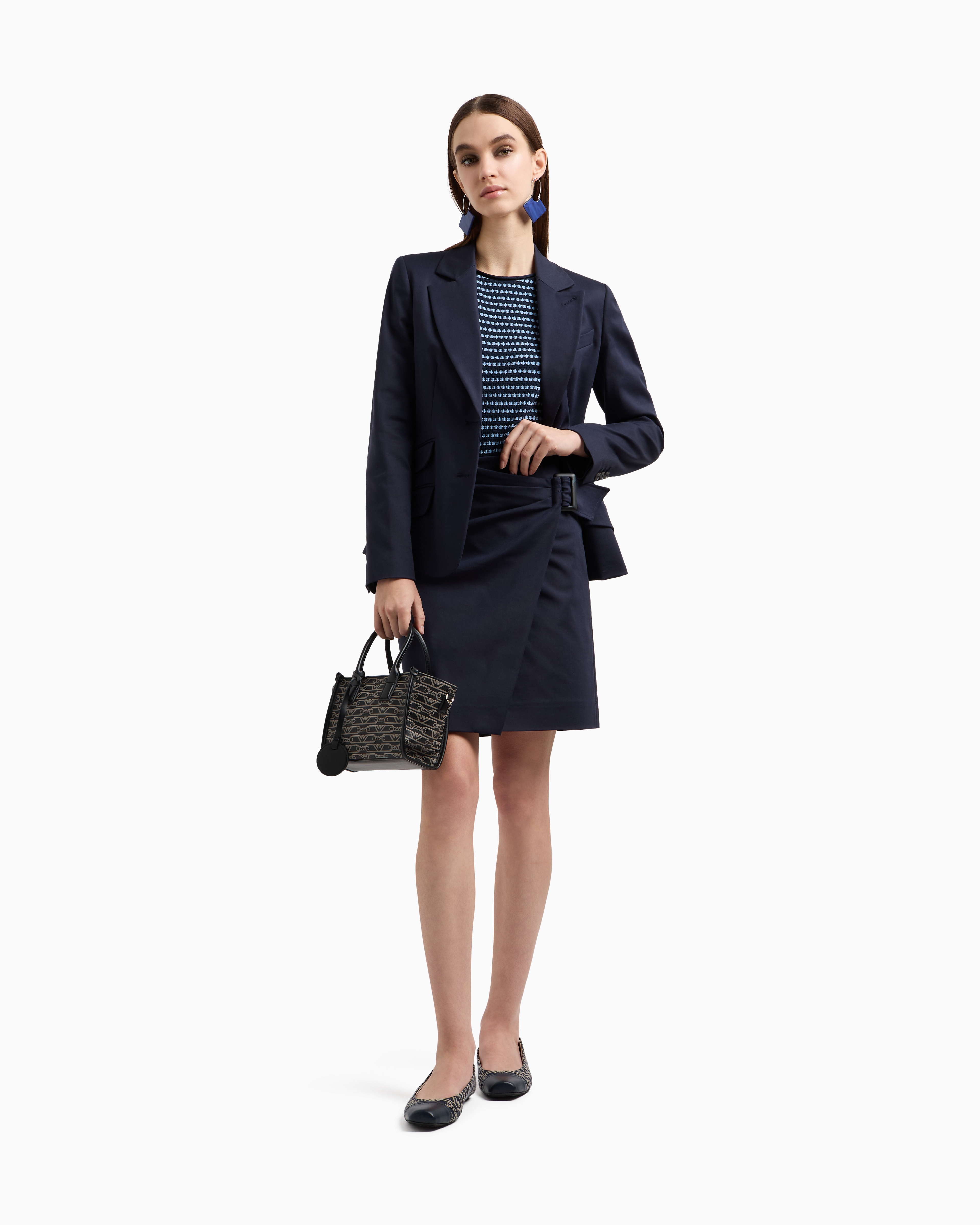 Emporio Armani Compact Stretch Cotton Panelled Skirt In Navy Blue