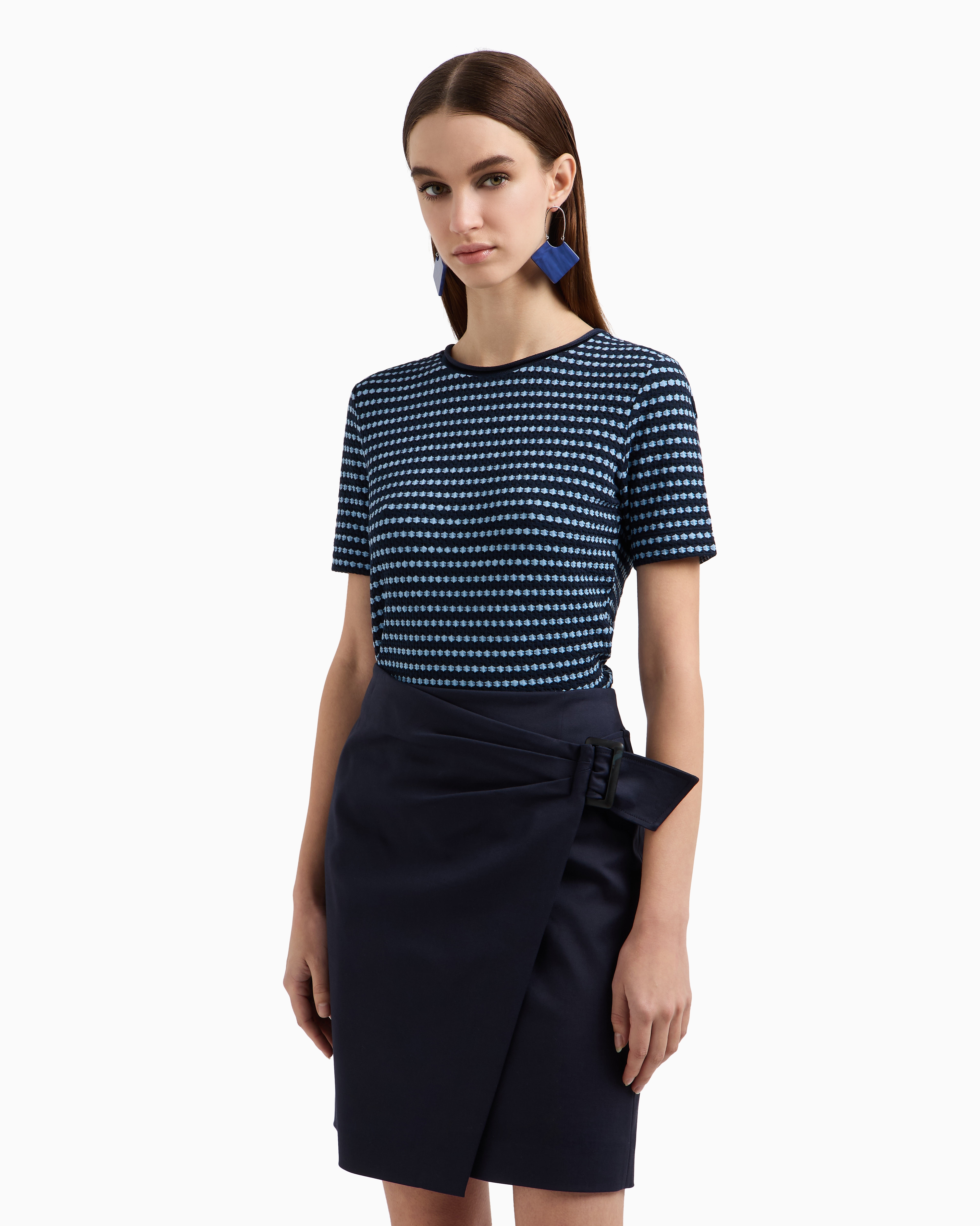 Emporio Armani Compact Stretch Cotton Panelled Skirt In Navy Blue