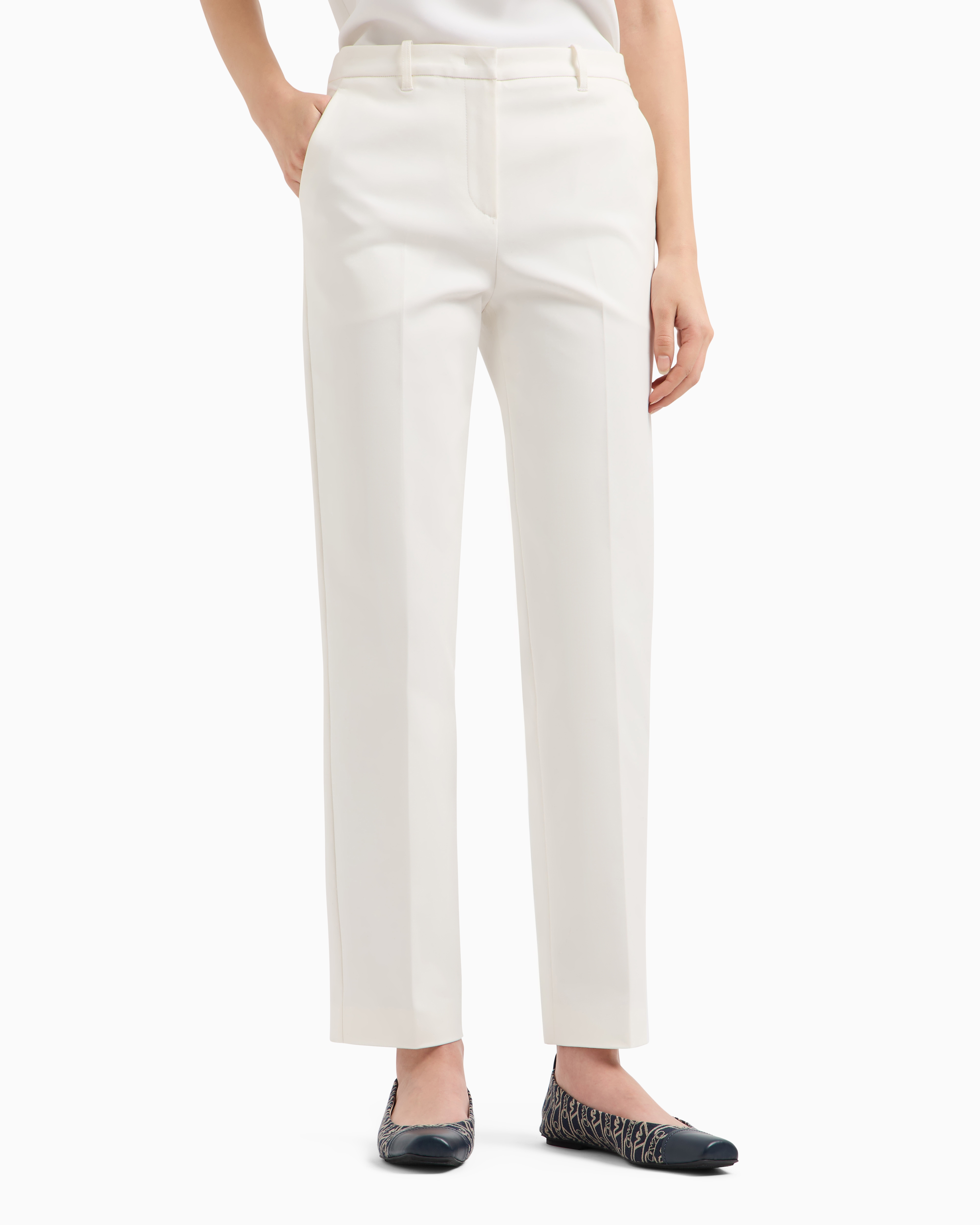 Emporio Armani Stretch Cotton Trousers In White