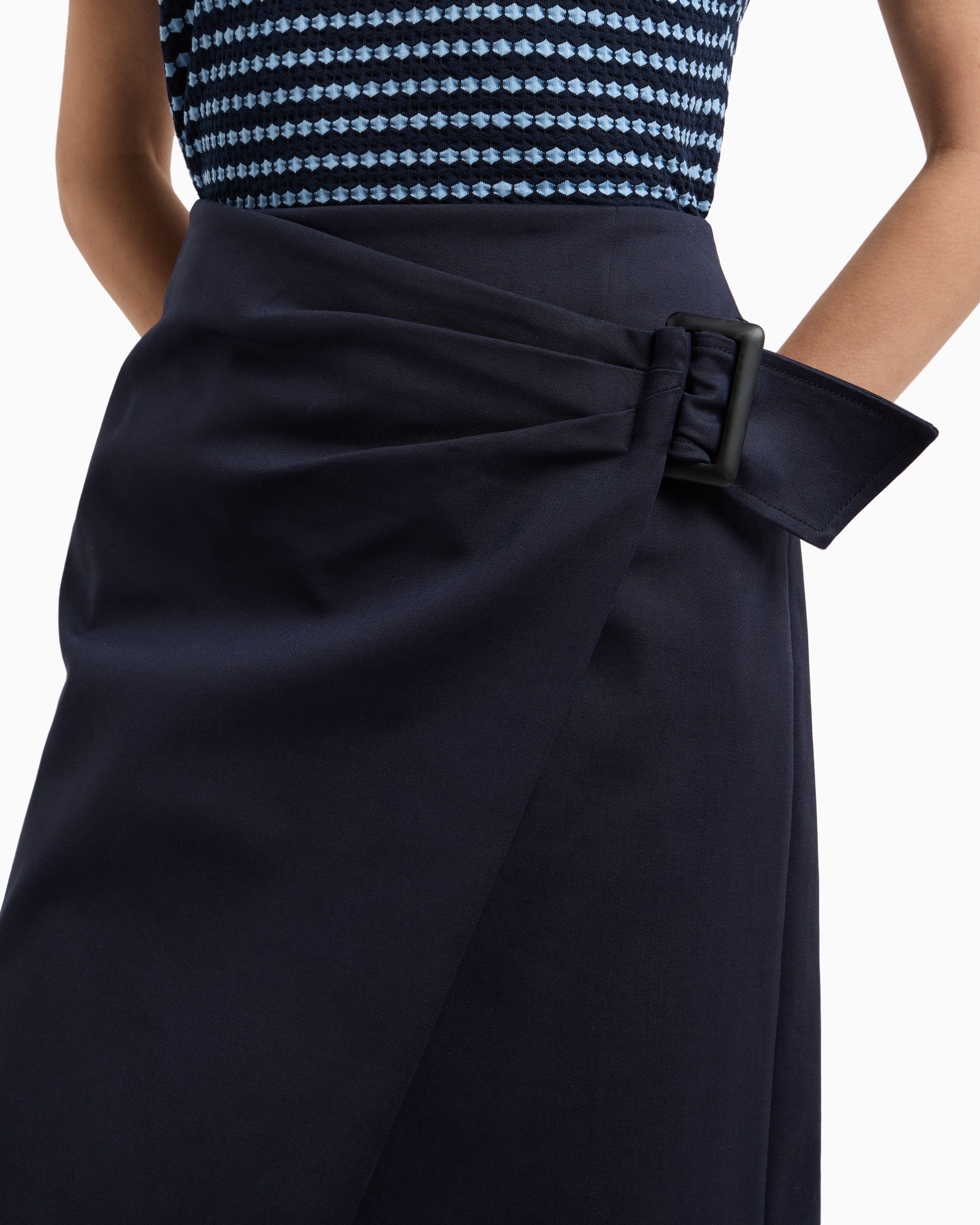 Emporio Armani Compact Stretch Cotton Panelled Skirt In Navy Blue