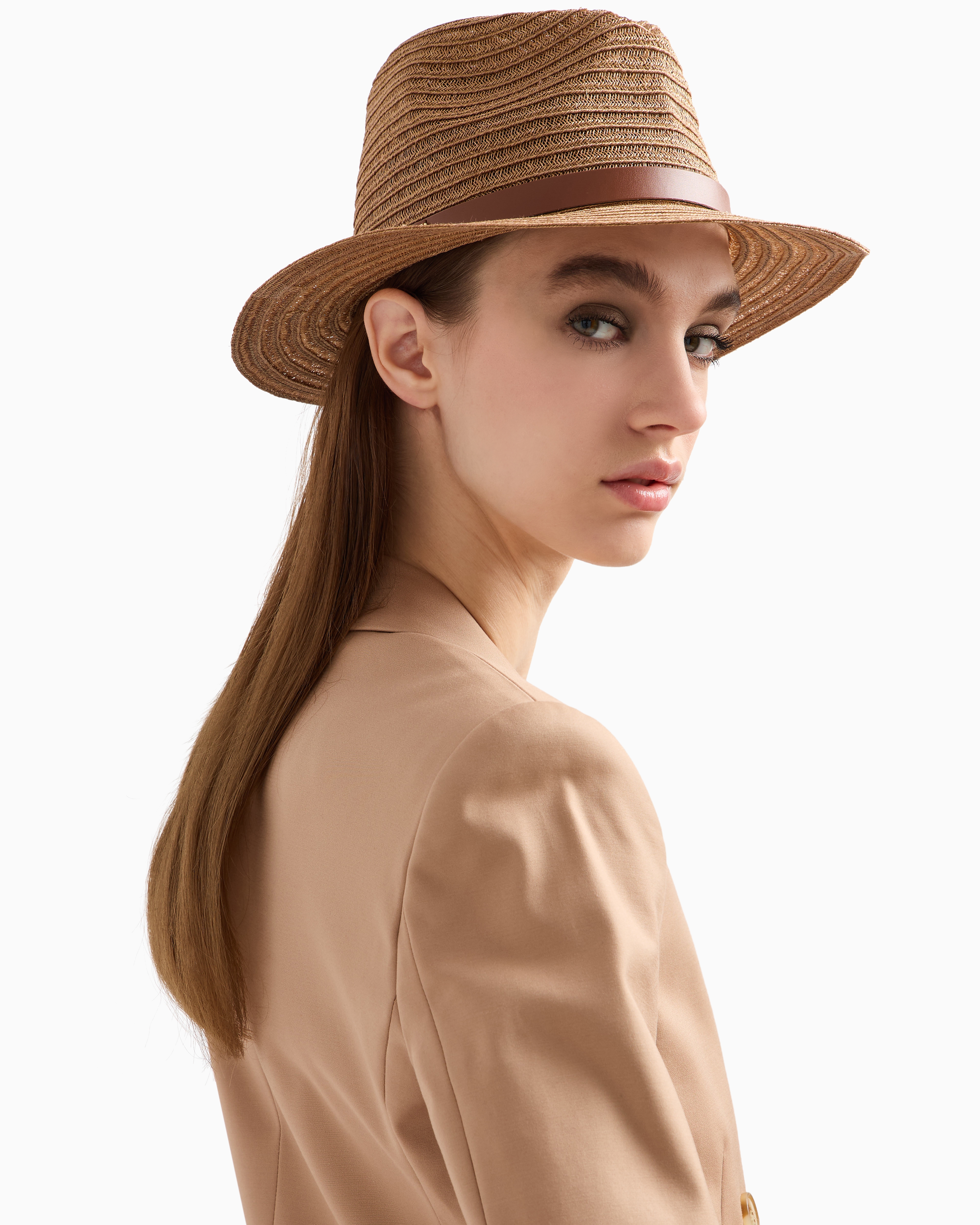 Emporio Armani Braided Hemp Hat With Band In Beige