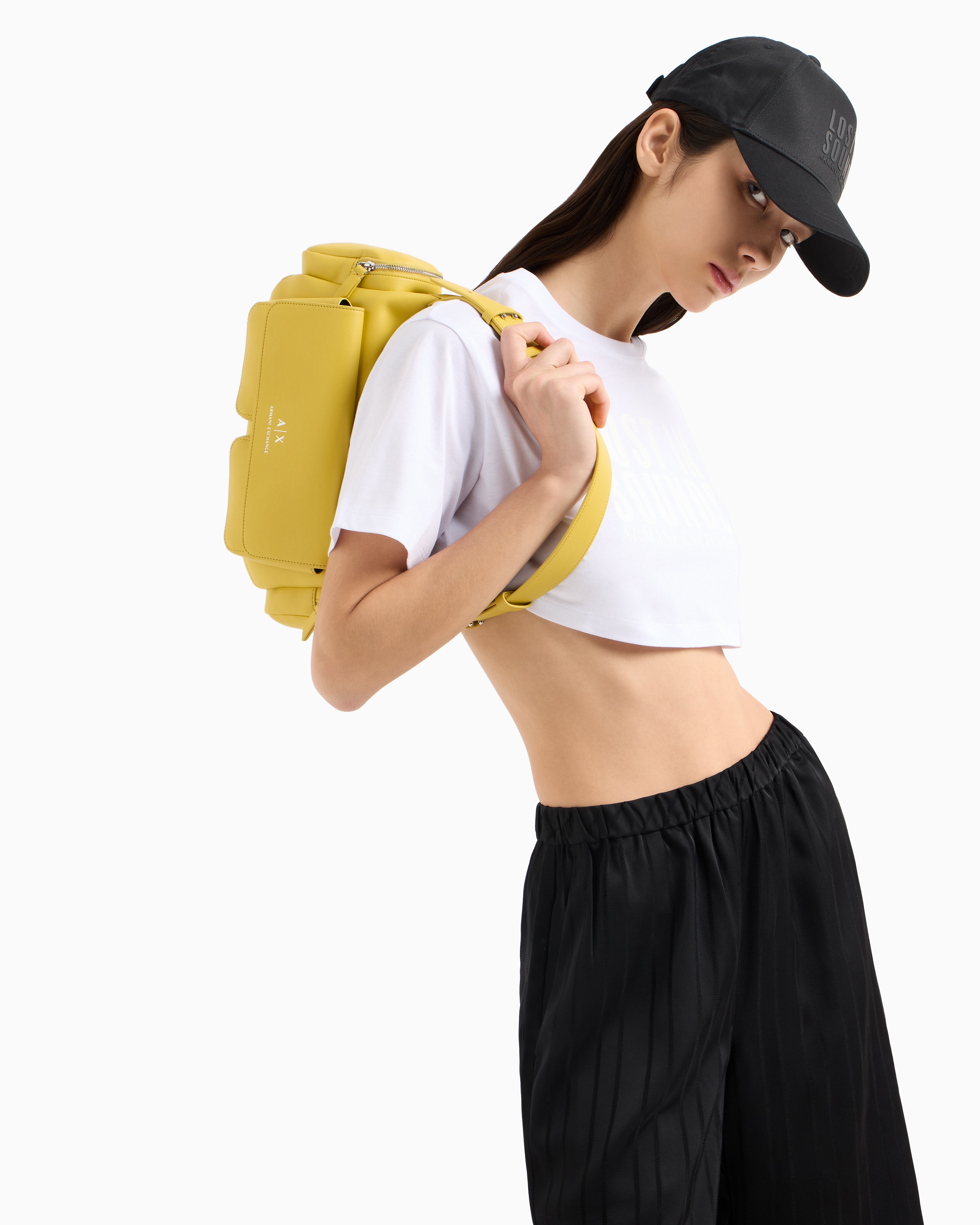 Armani Exchange - Large shoulder bag with side pockets, Woman, Yellow, Size: TU