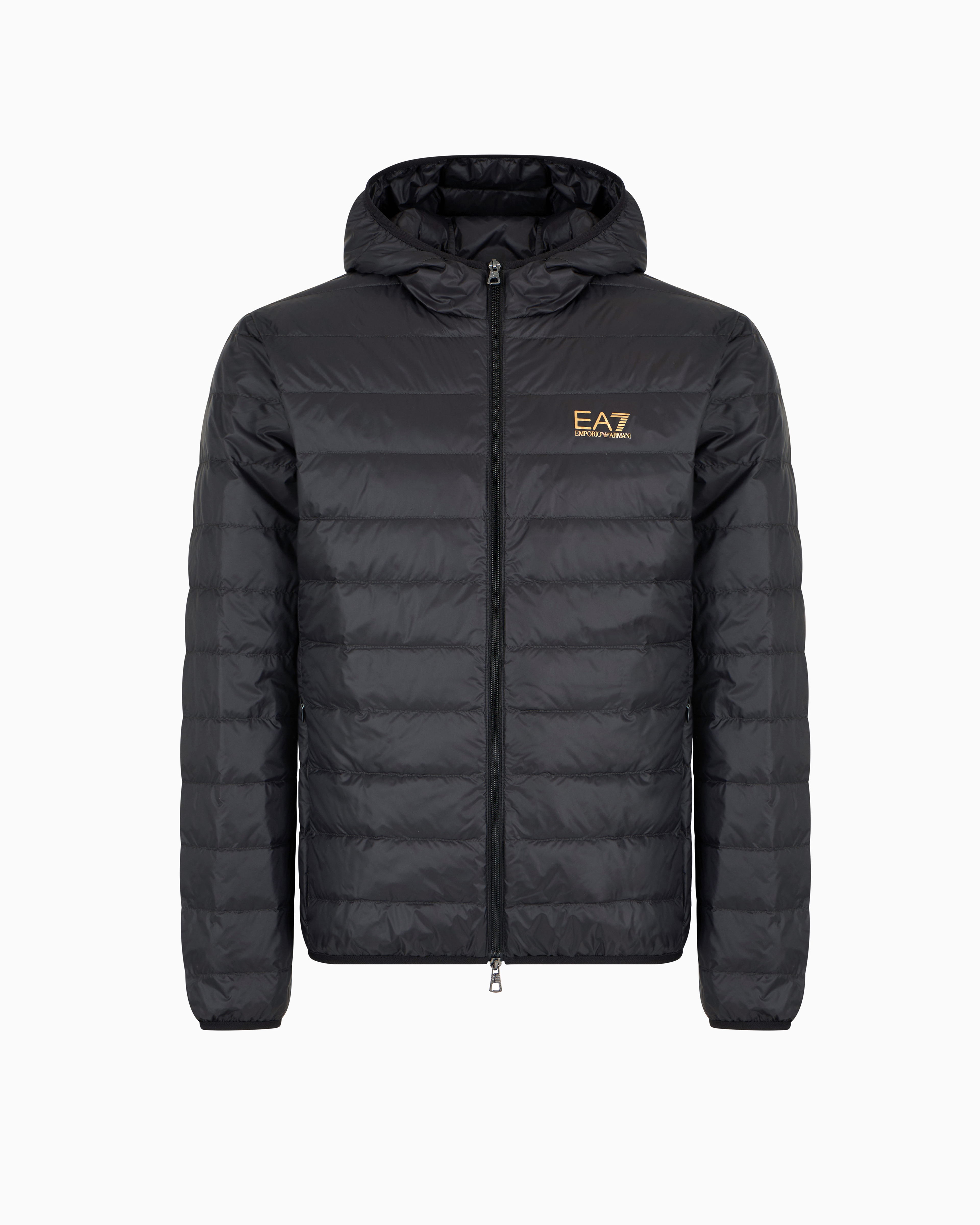 Ea7 Core Identity Packable Down Jacket With Hood In Black