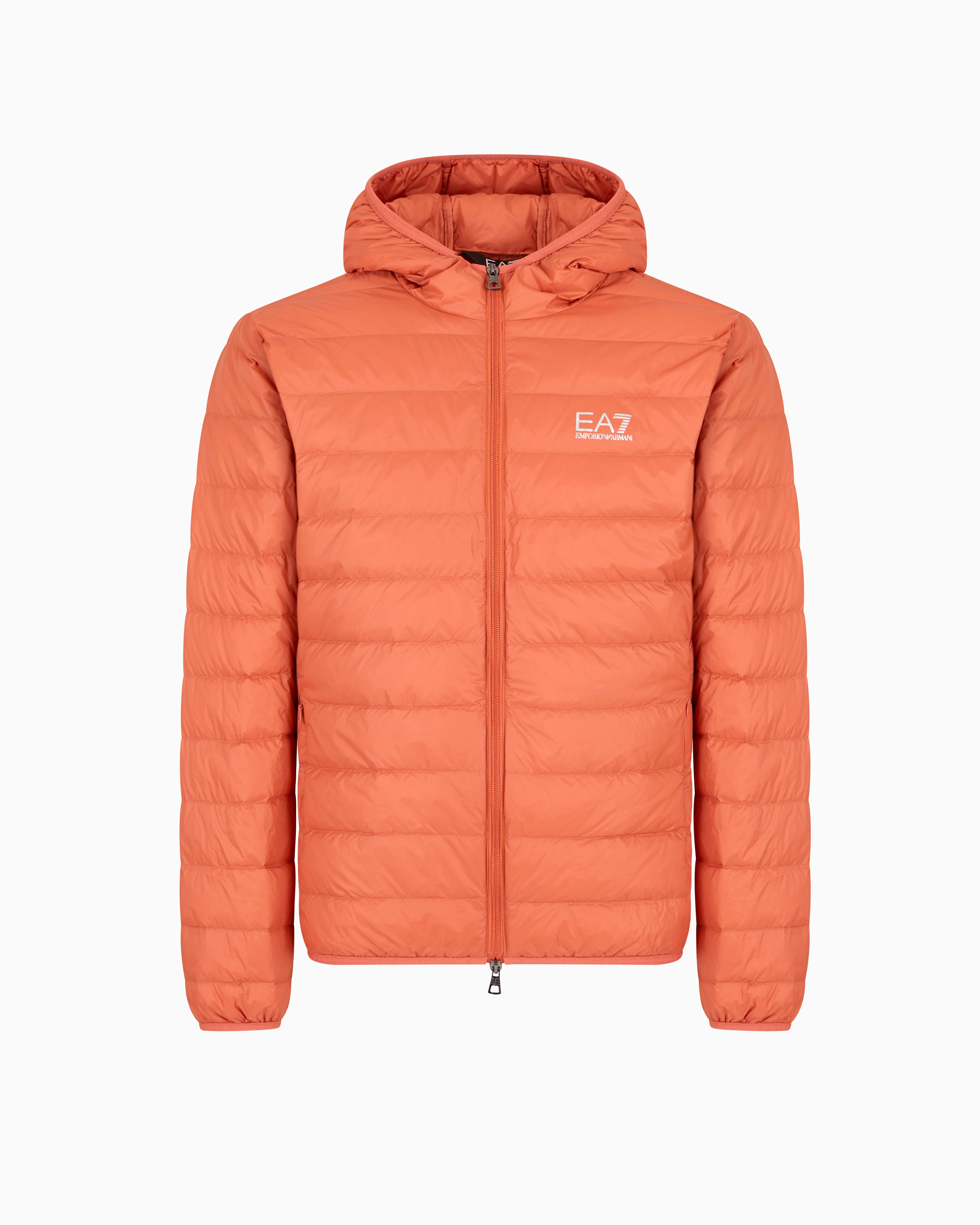 Ea7 Core Identity Packable Down Jacket With Hood In Orange
