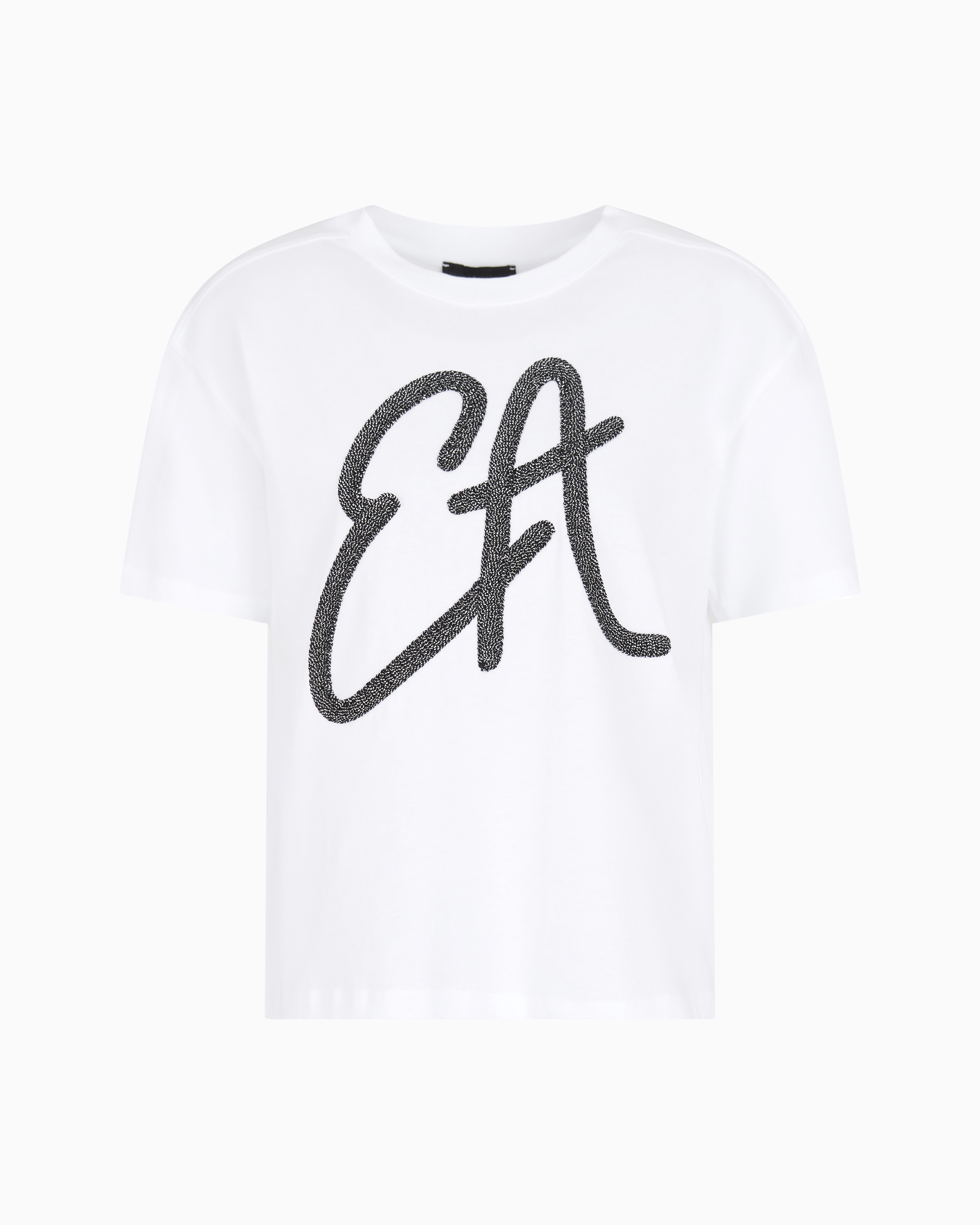 EMPORIO ARMANI EW001523AF12573U0002 関税送料込 Cotton-jersey T-shirt with oversized lurex logo | Emporio Armani