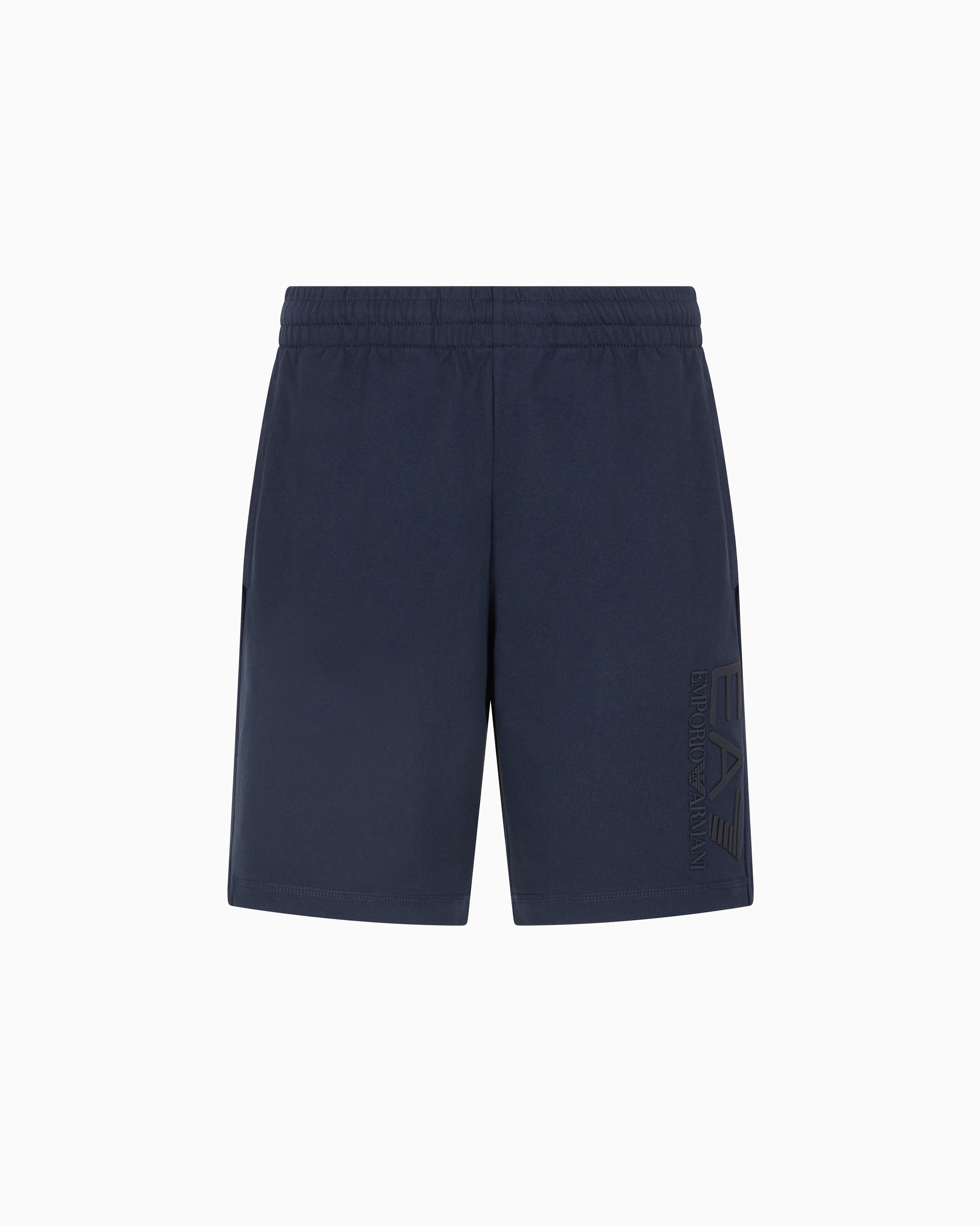 Ea7 Visibility Cotton Bermuda Shorts In Navy Blue