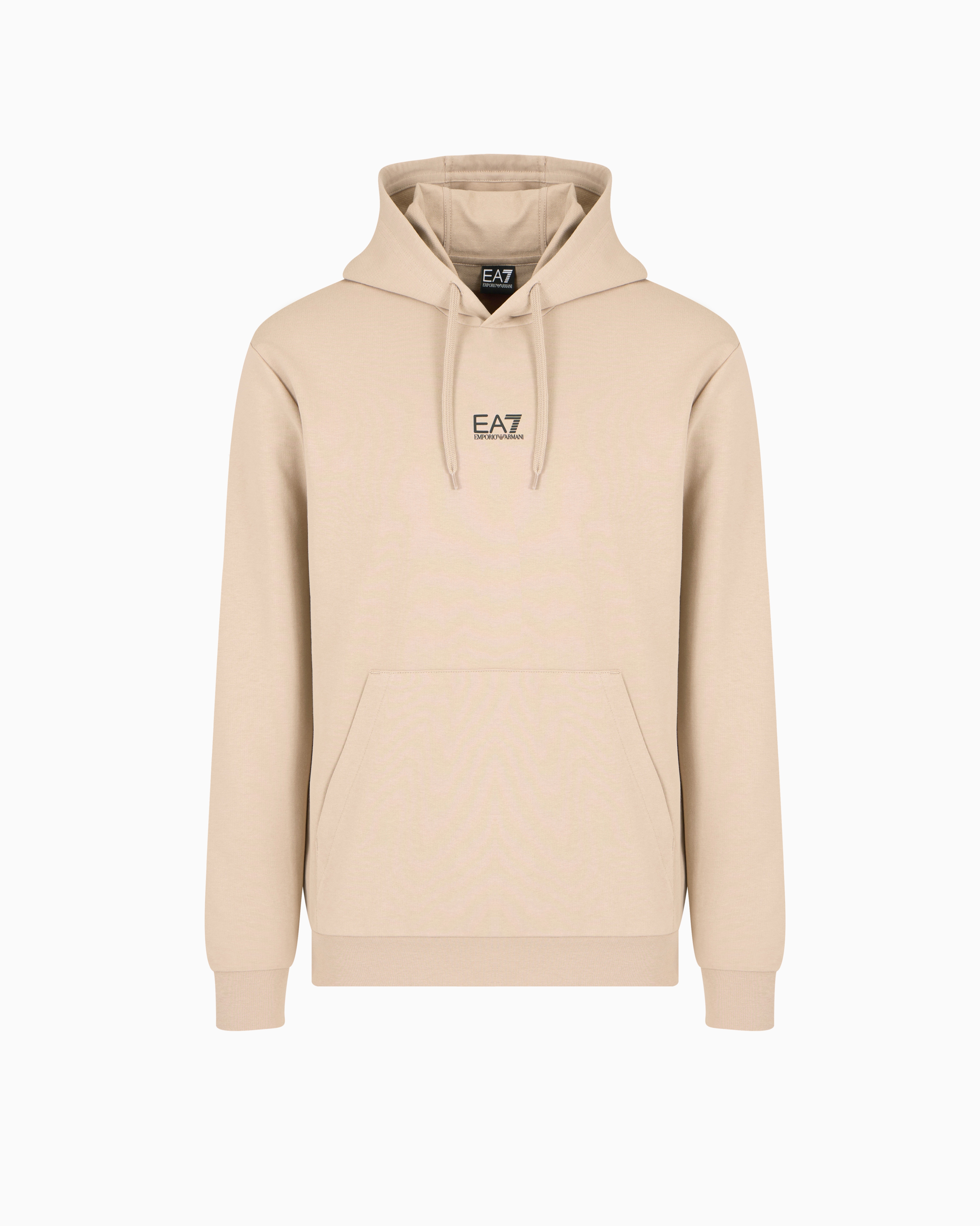 Ea7 Core Identity Cotton Hooded Sweatshirt In Beige