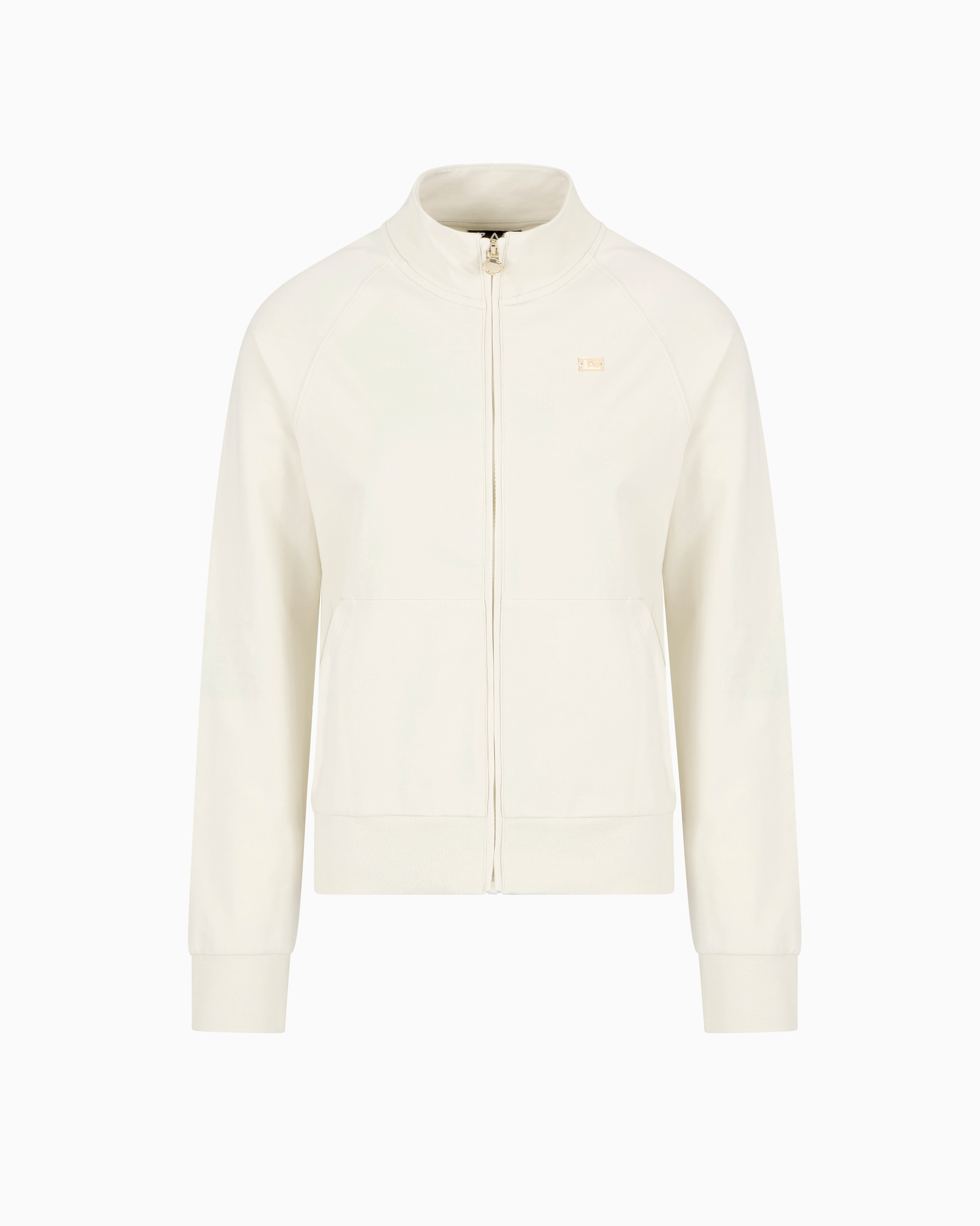 Ea7 Core Lady Stretch-cotton Zip-up Sweatshirt In Neutral
