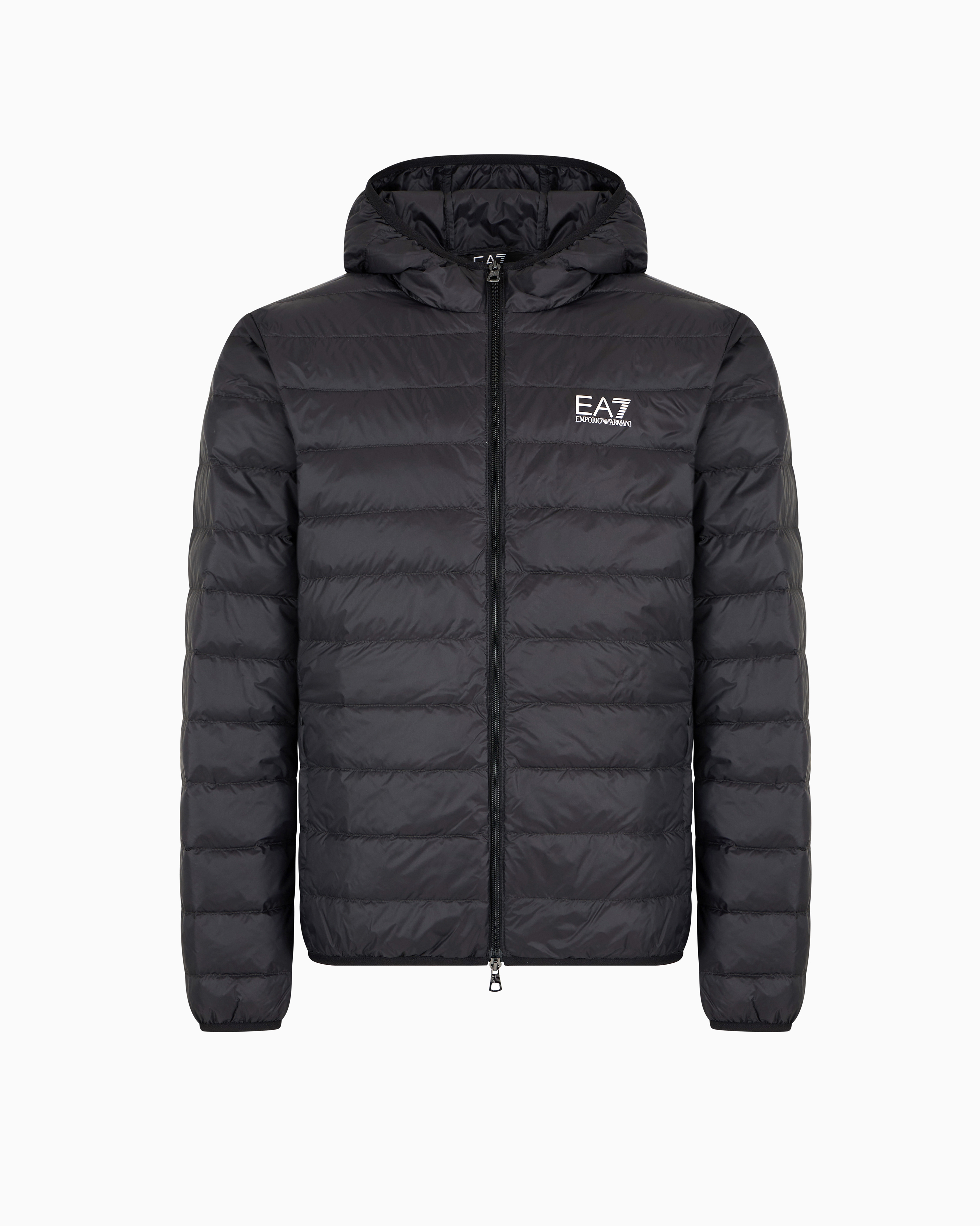 Ea7 Core Identity Packable Down Jacket With Hood In Black