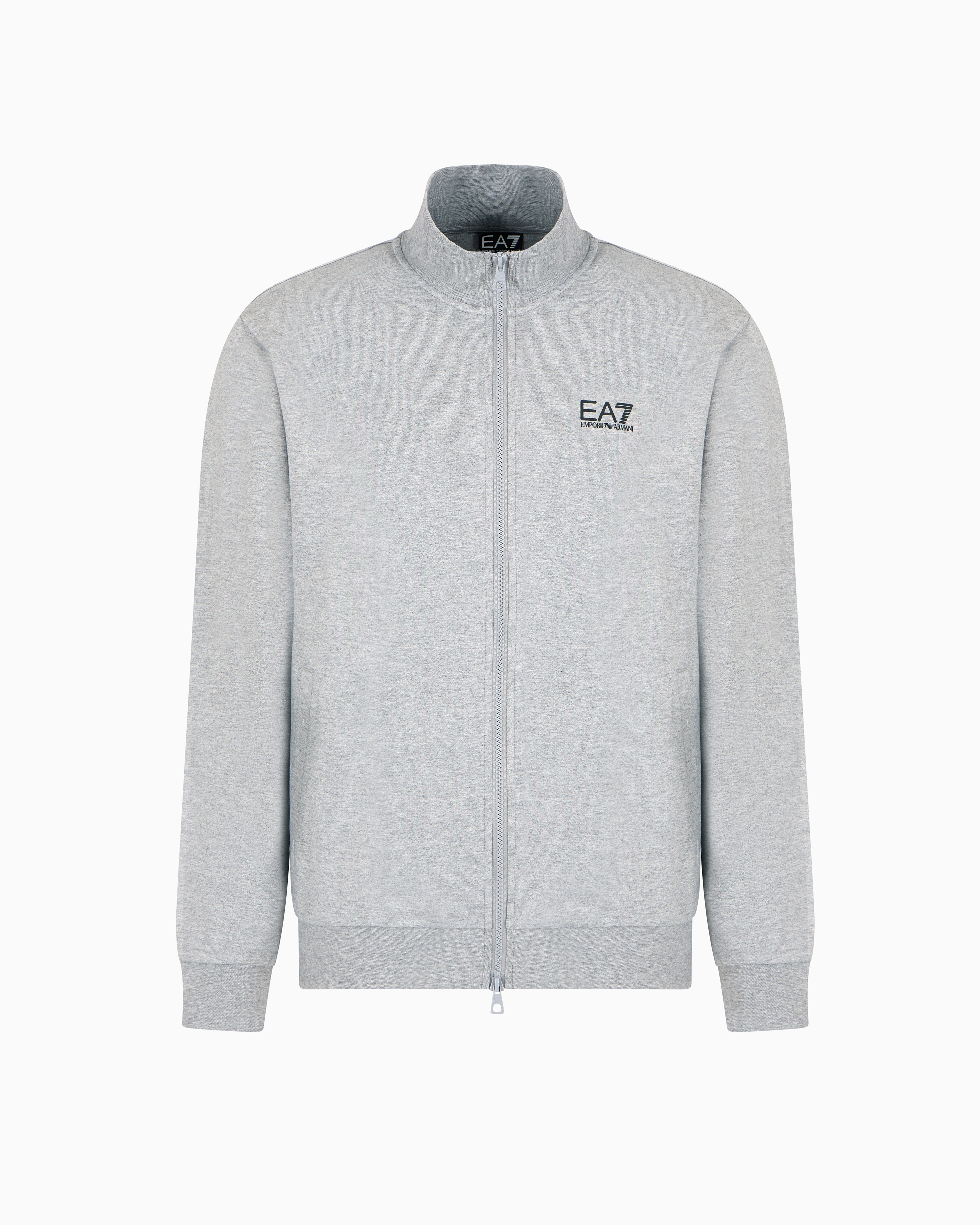 Ea7 Core Identity Cotton Zip-up Sweatshirt In Grey