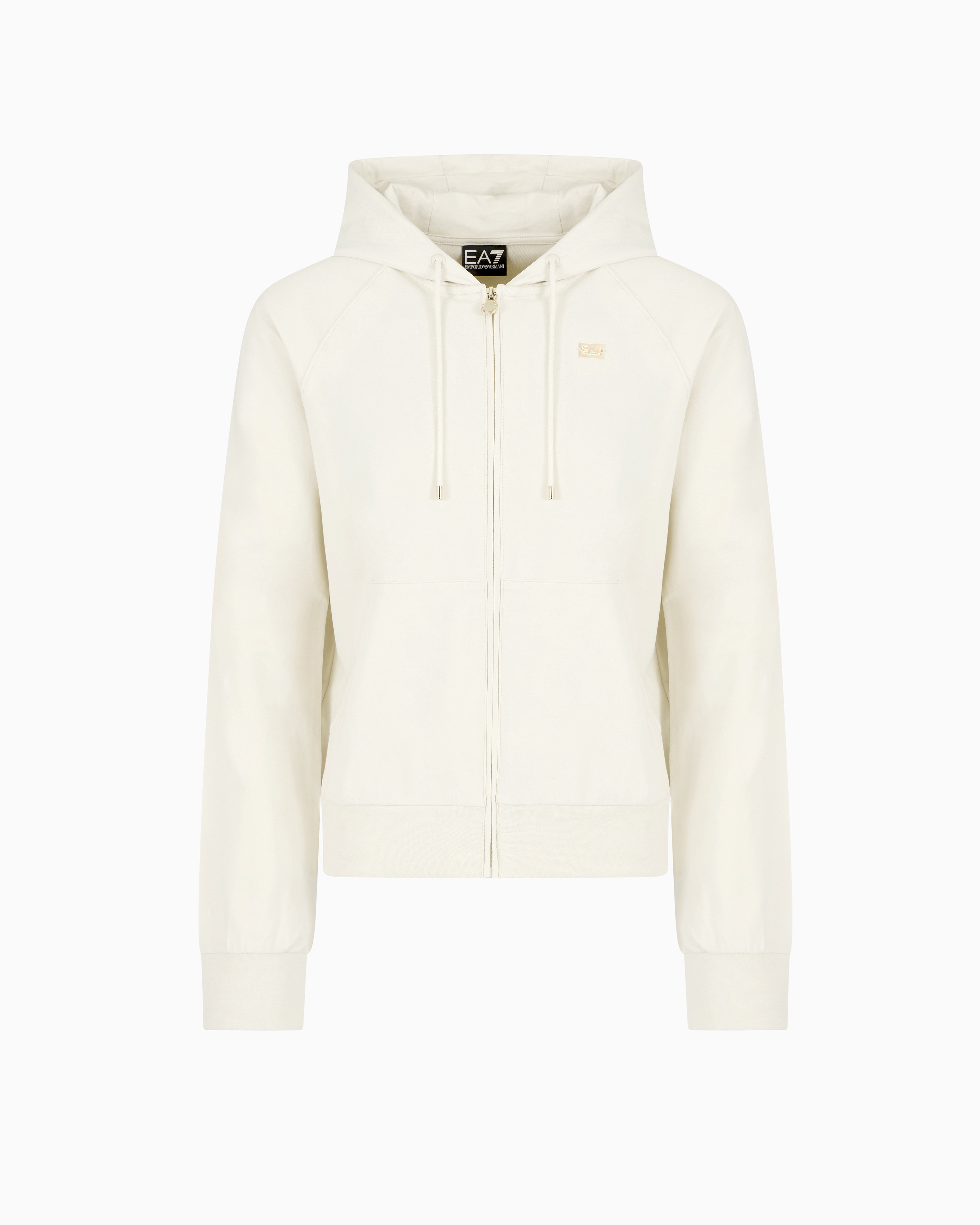 Ea7 Stretch-cotton Hooded Core Lady Sweatshirt In Beige