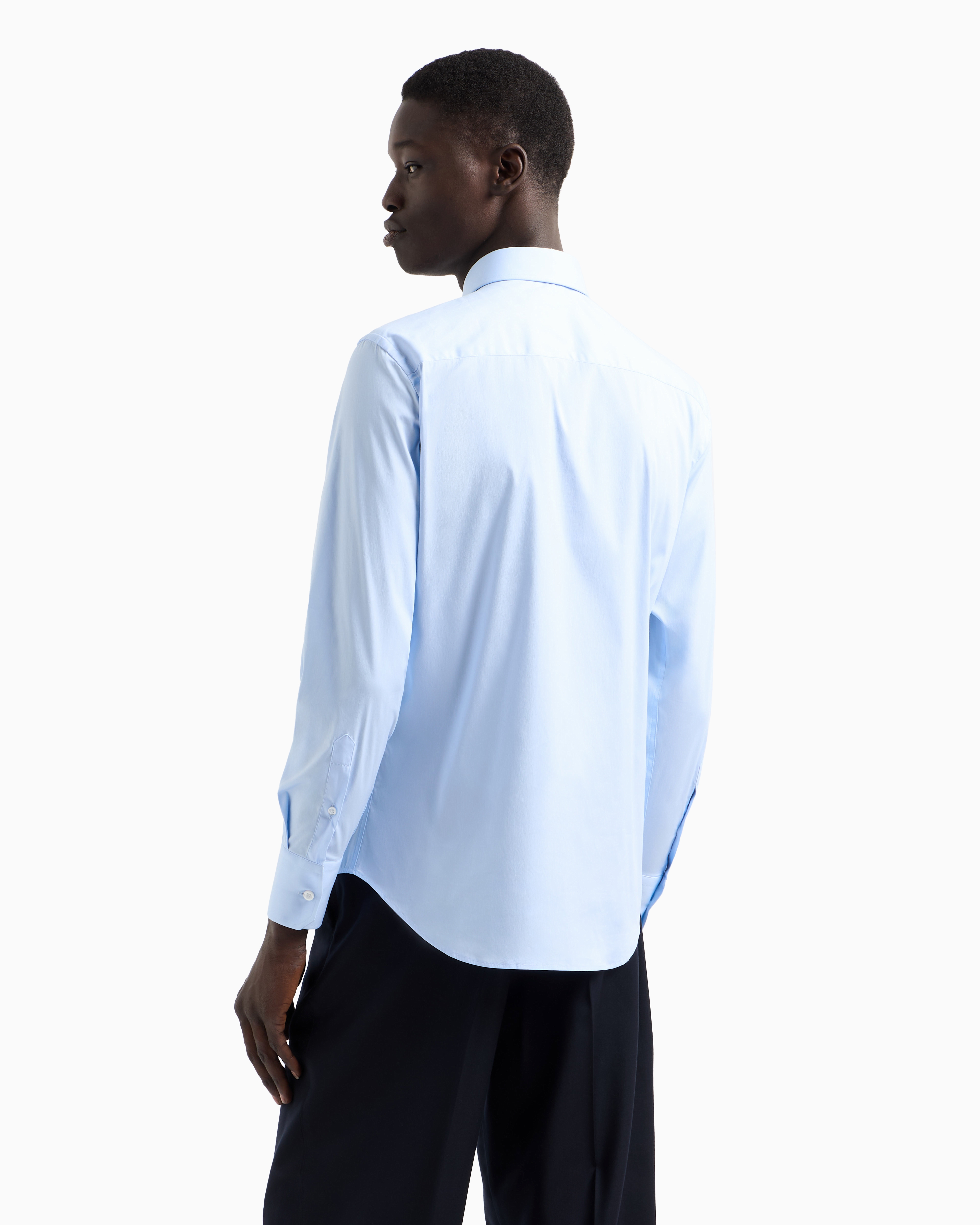 Emporio Armani Official Store Stretch Cotton Poplin Shirt In Light Blue