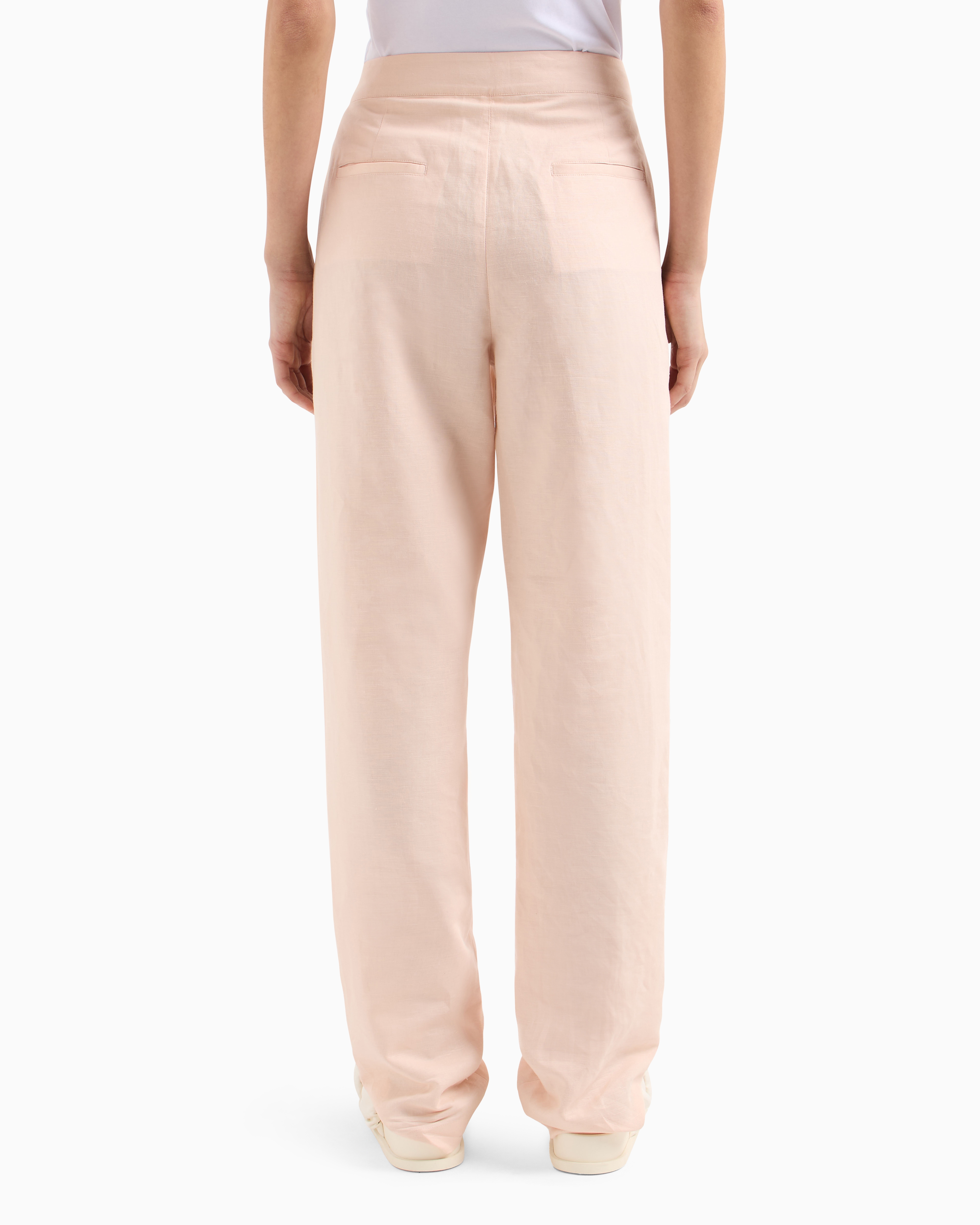 Armani Exchange - Straight leg linen blend trousers, Woman, Pink, Size: