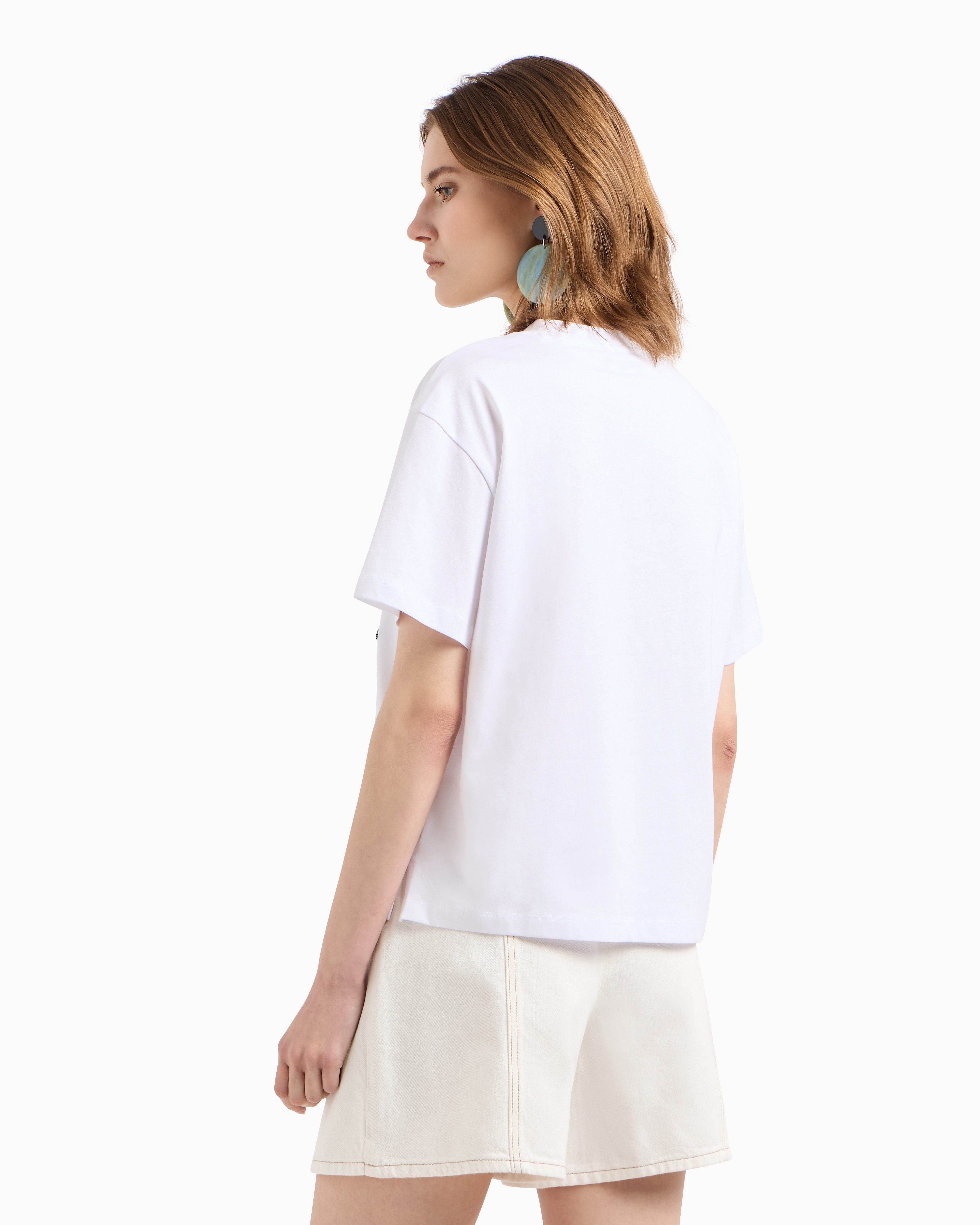 EMPORIO ARMANI EW001523AF12573U0002 関税送料込 Cotton-jersey T-shirt with oversized lurex logo | Emporio Armani