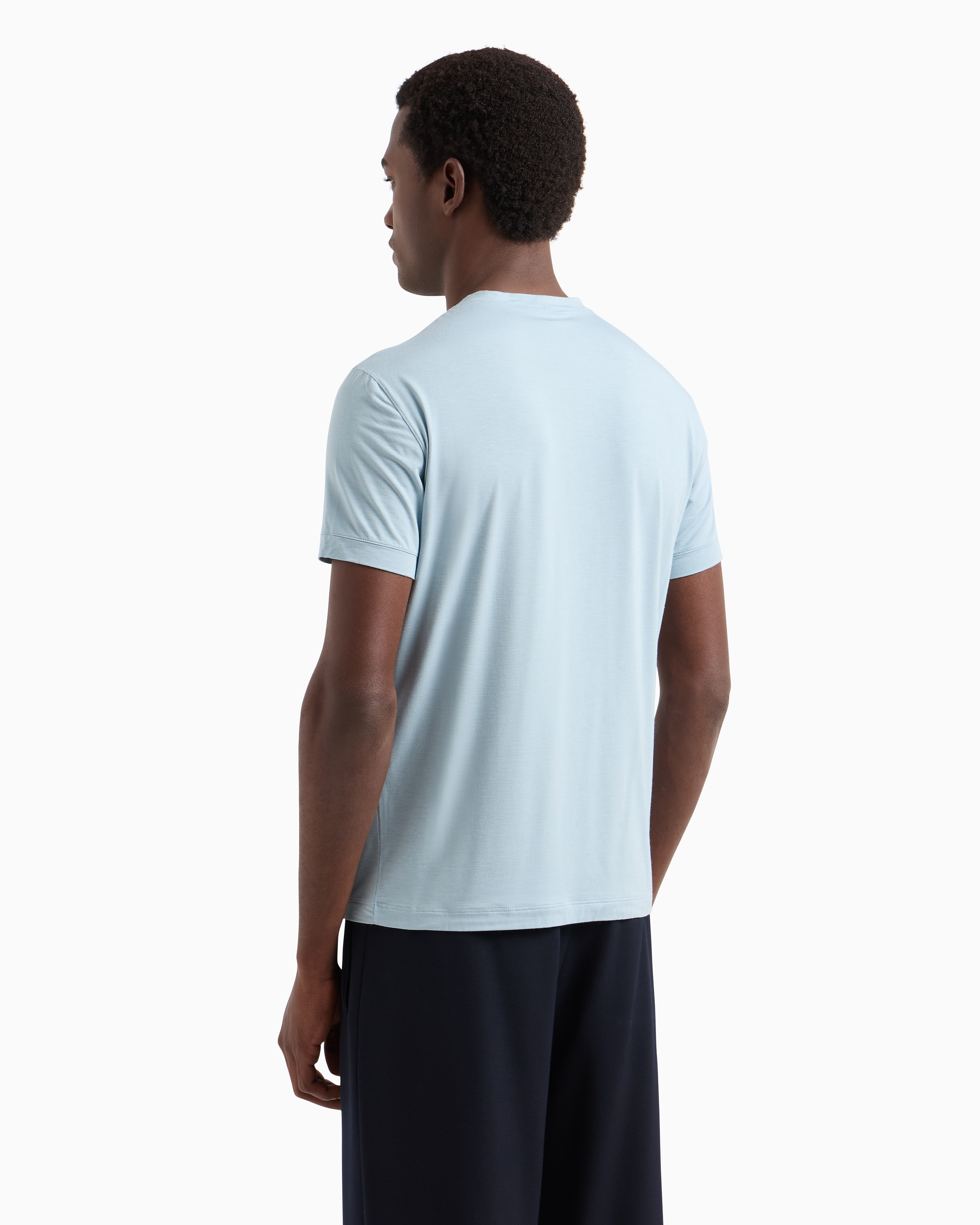Crew-neck short-sleeved T-shirt in stretch viscose jersey