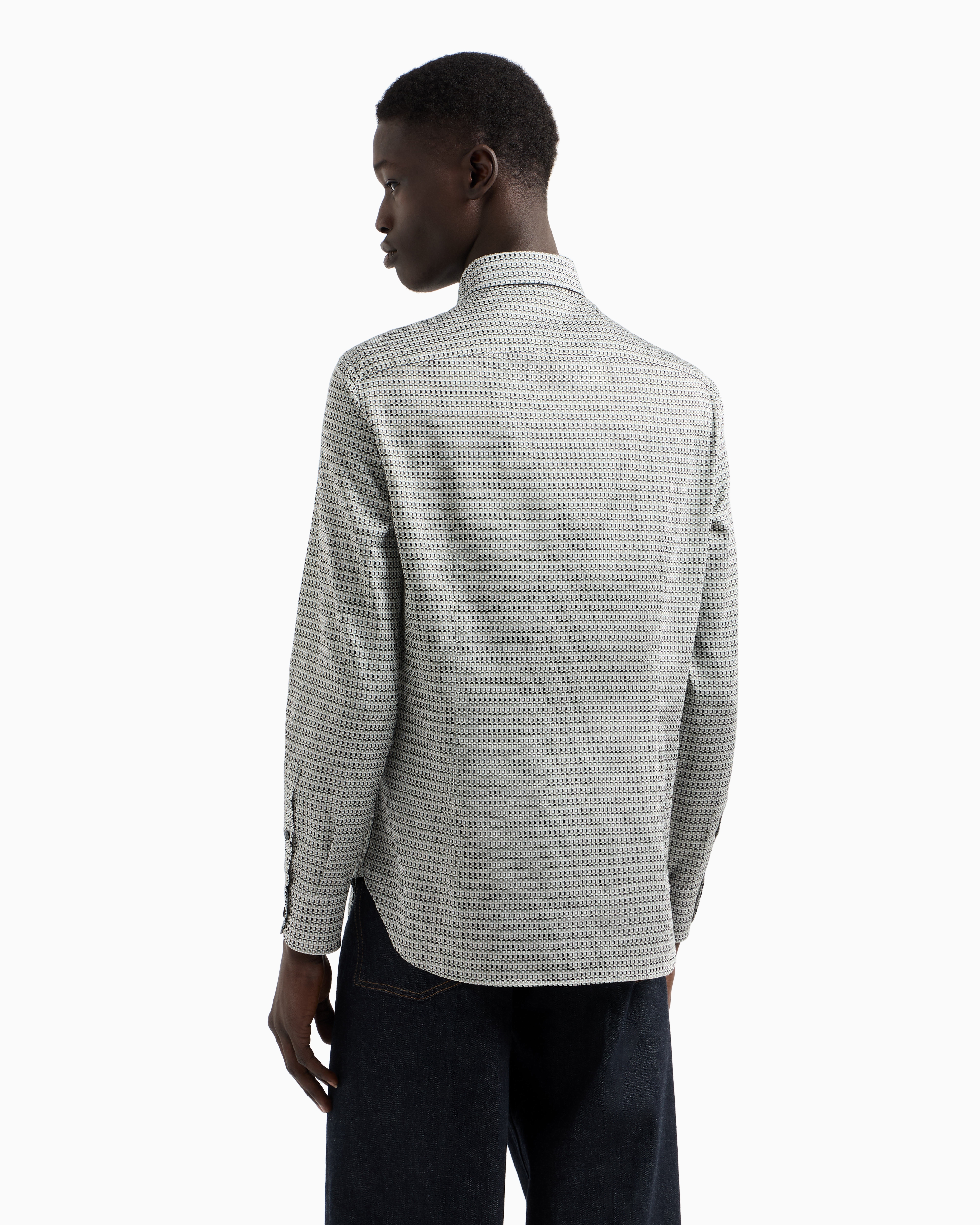 Printed-pattern stretch cotton shirt | Emporio Armani