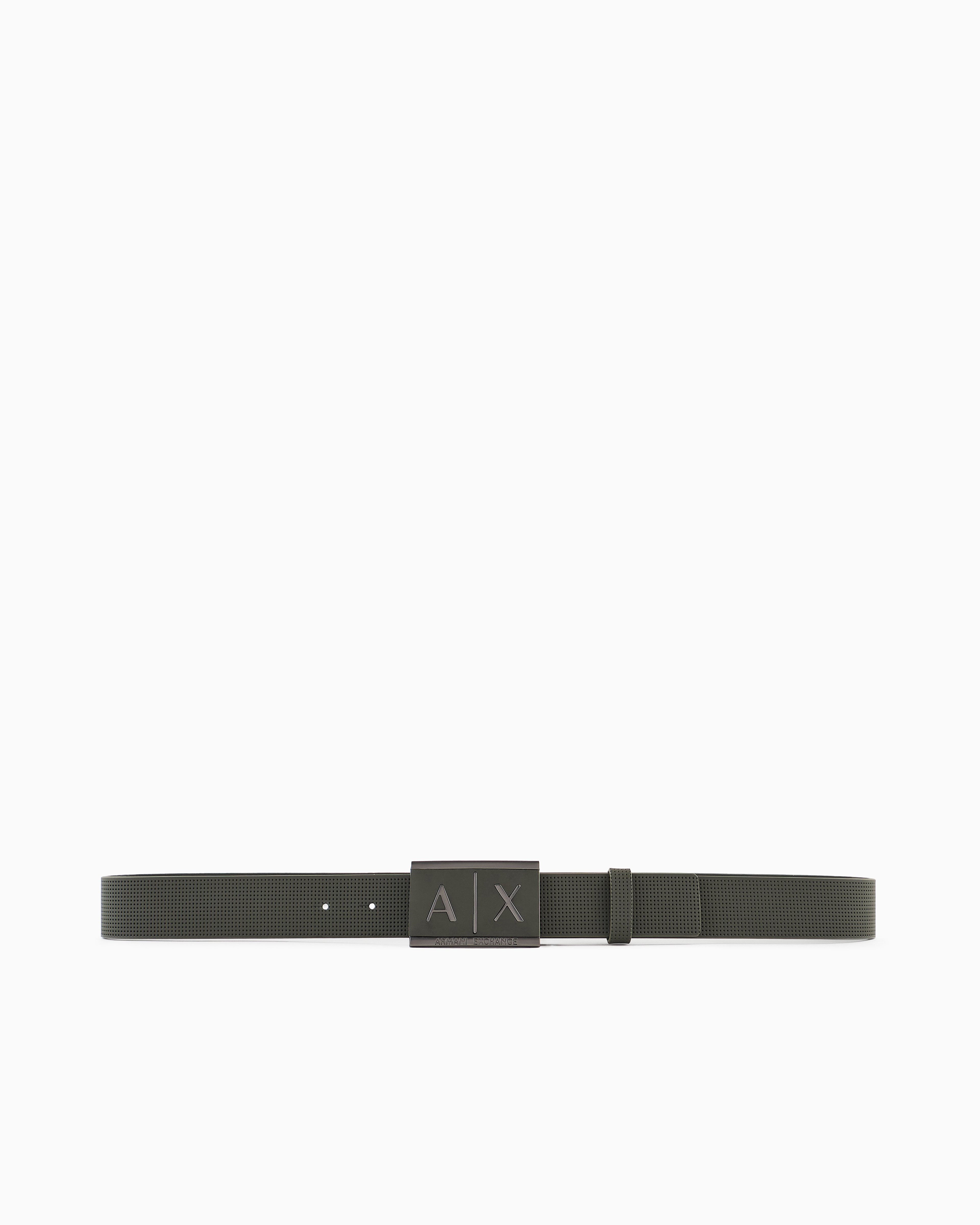 Armani Exchange Leather Belt With Rectangular Buckle In Green