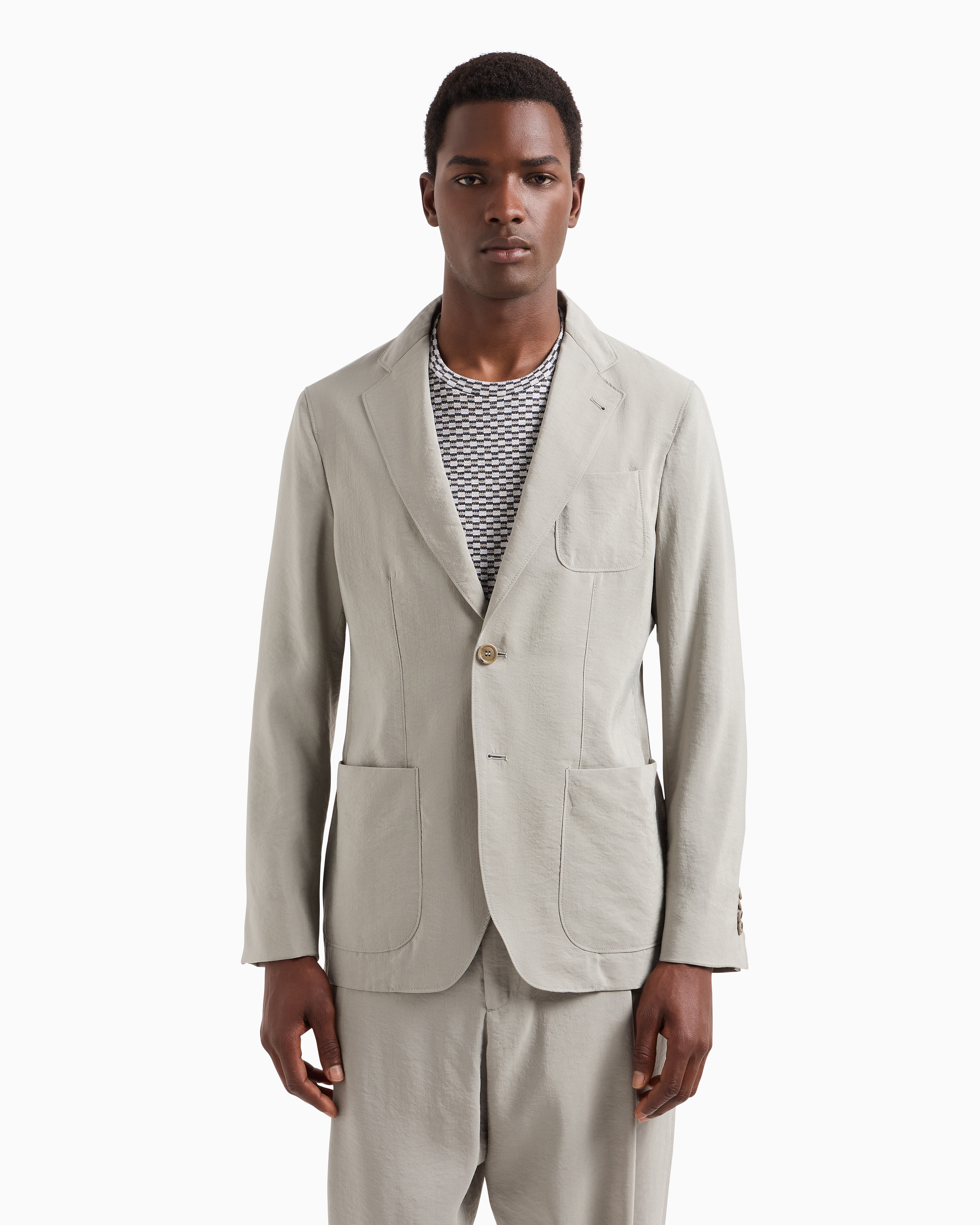 Giorgio Armani Upton Line Single-breasted Jacket In A Washed Silk Blend In Grey