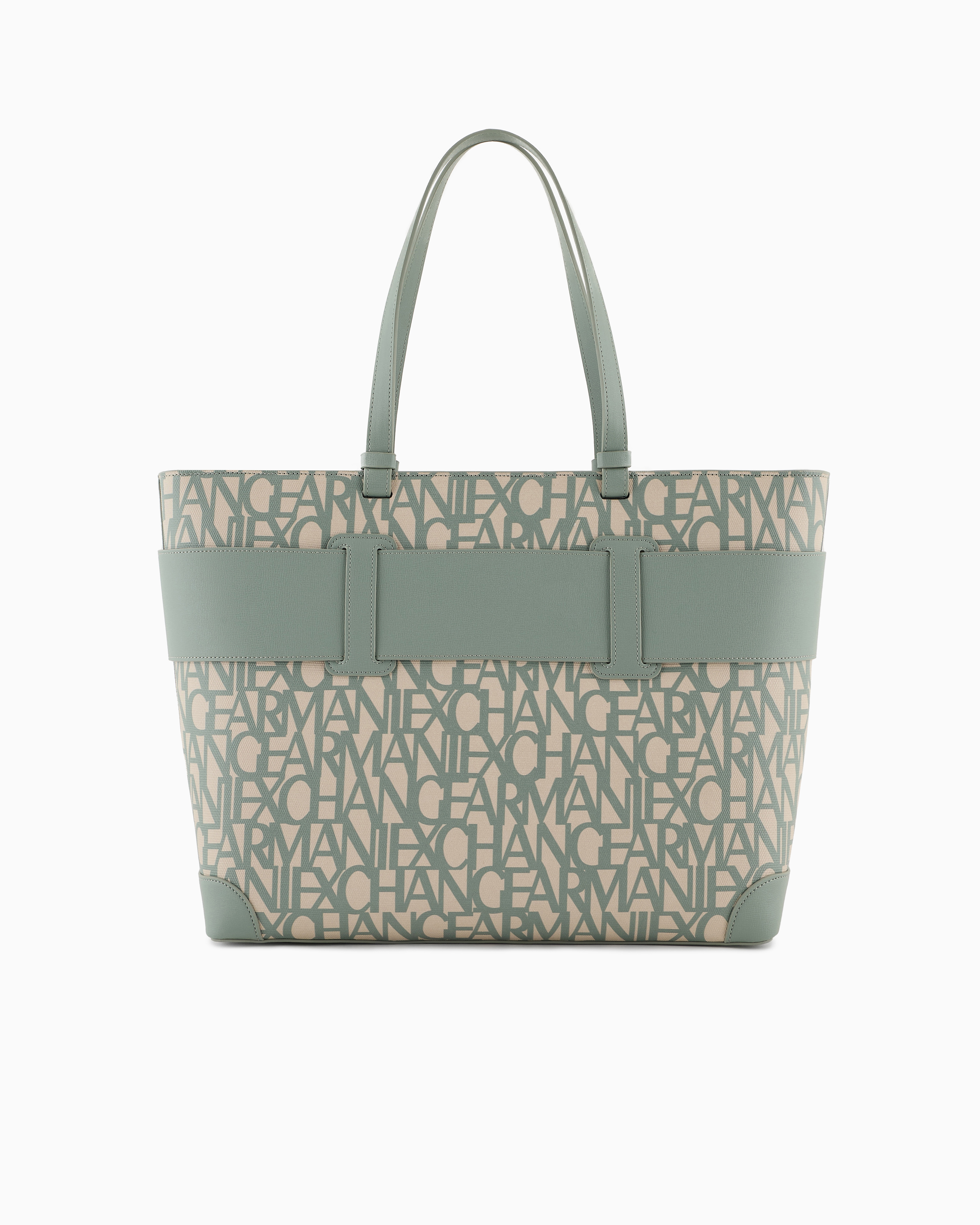 Armani Exchange Shopper Bag With Allover Contrasting Logo In Green