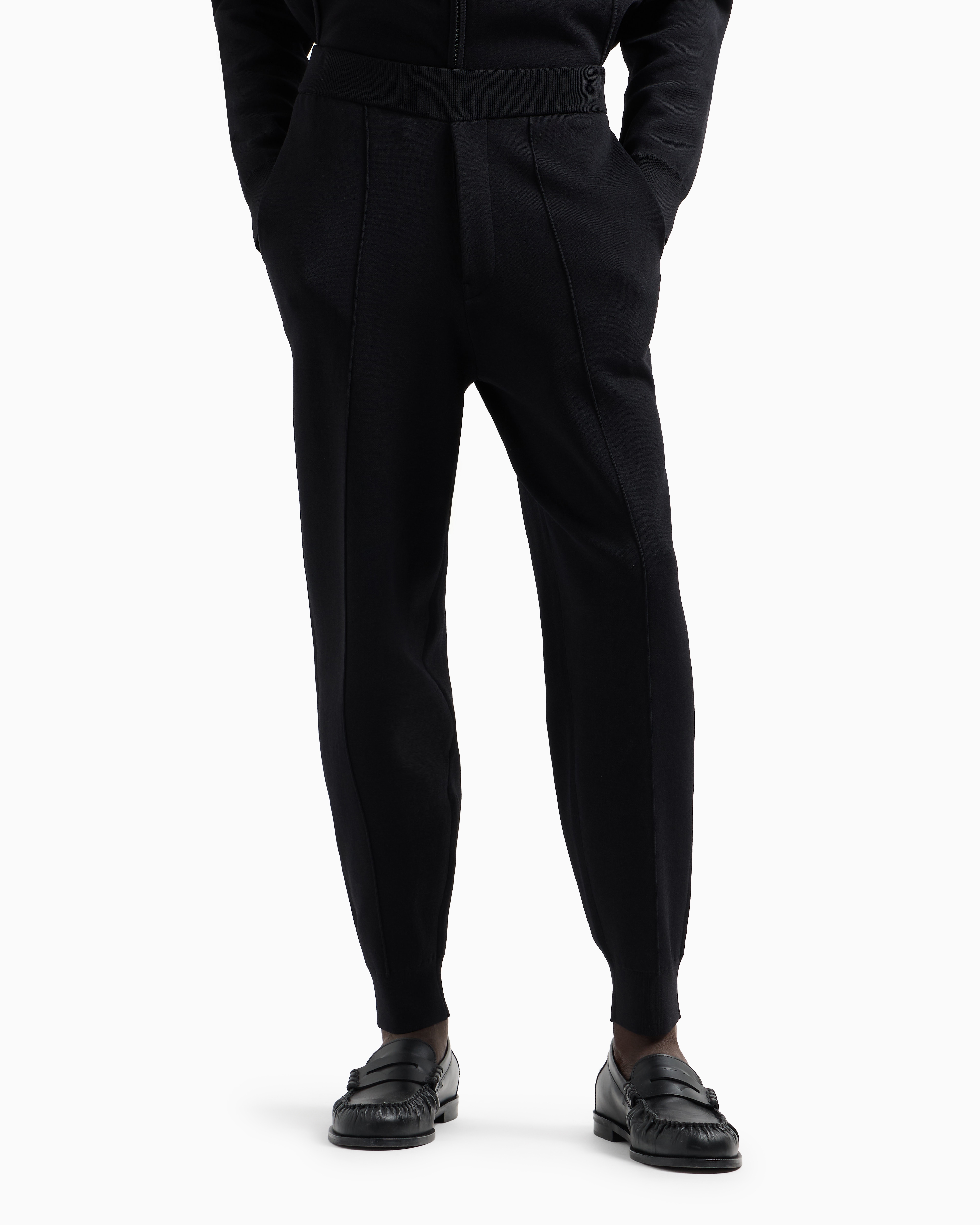 Emporio Armani Plain-knit Joggers With Front Ribs In Blue