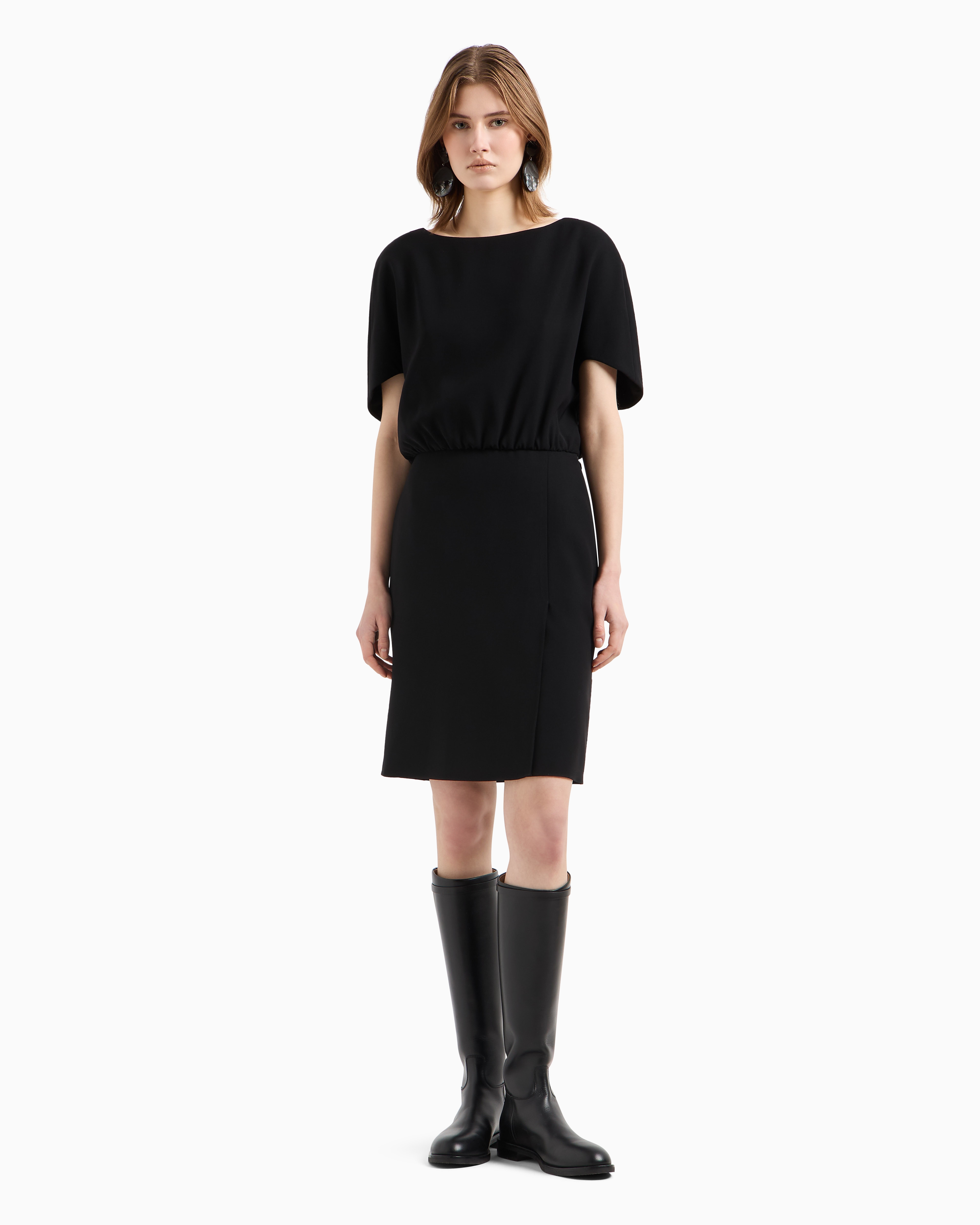 Emporio Armani Technical Cady Dress With Batwing Sleeves In Schwarz